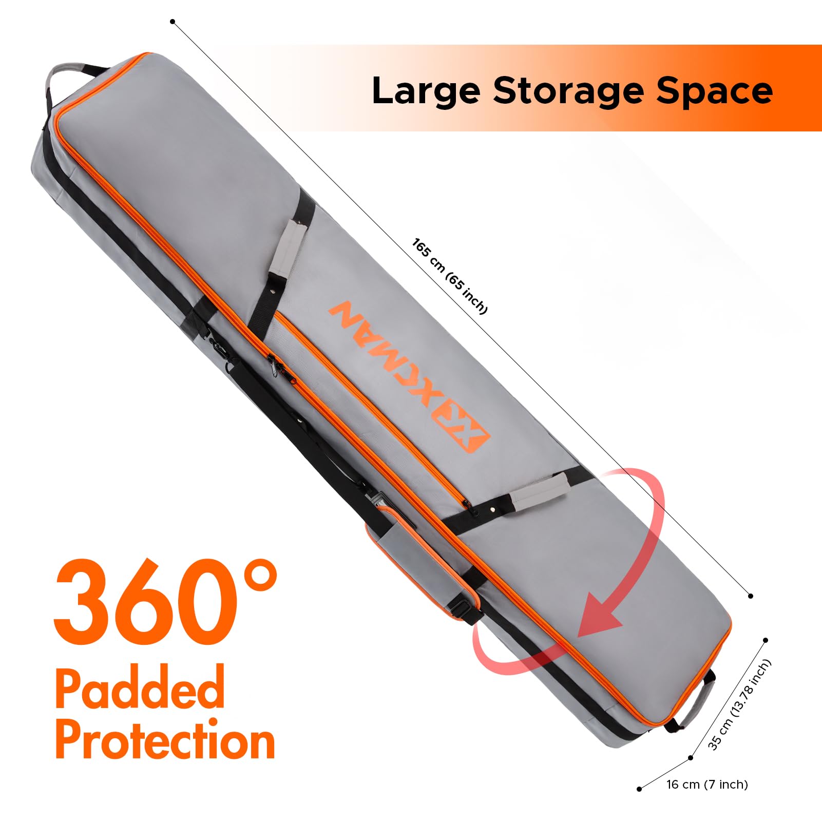 XCMAN Waterproof Padded Snowboard Bag for Air Travel - Heavy Duty Ski & Snowboarding Gear Bag for Boots, Bindings & Accessories | Perfect for Winter Sports, Ski Trips & Mountain Vacations