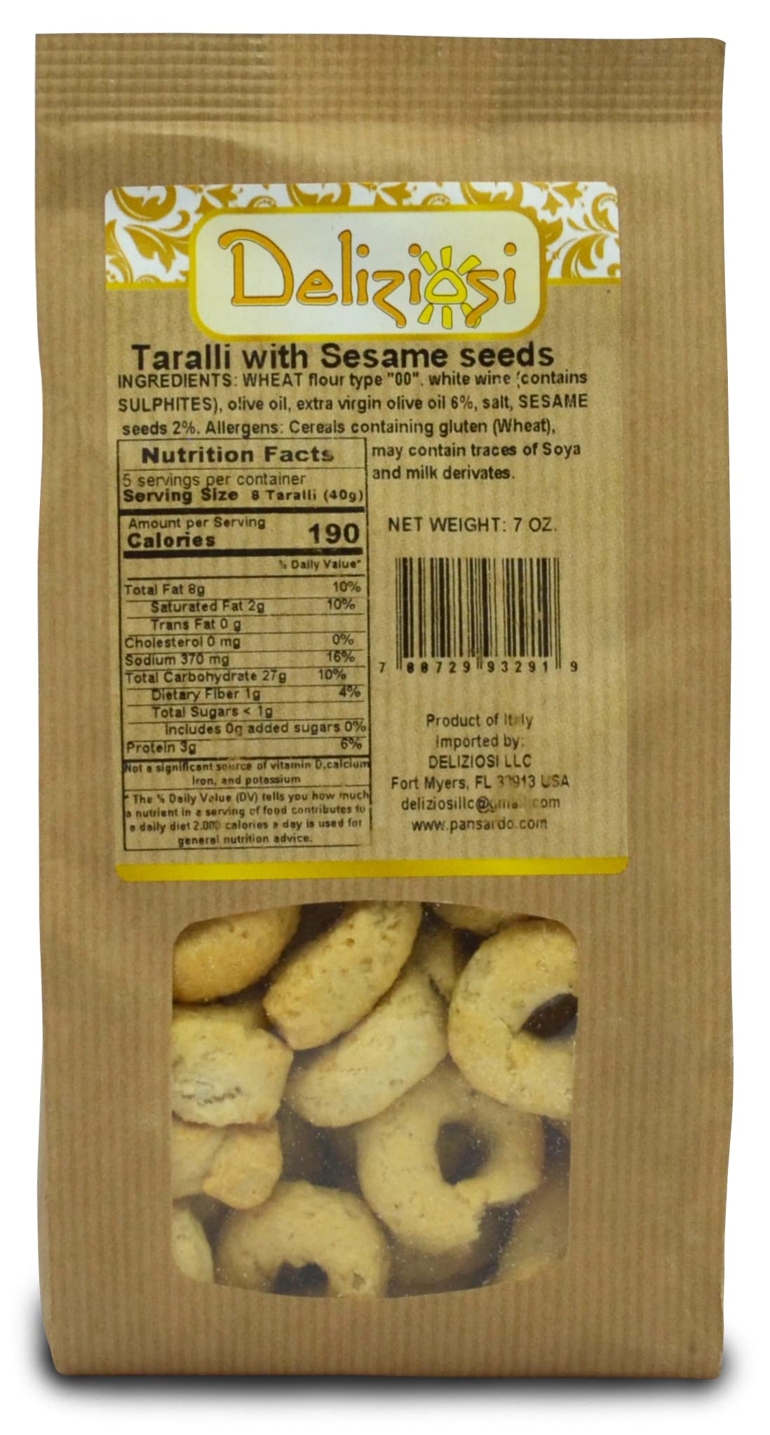Delicious Italian Taralli with Sesame Seeds - Crunchy Wheat Crackers Snack Pack (6-Pack) | Perfect for Parties, Gifts & Healthy On-the-Go Snacking