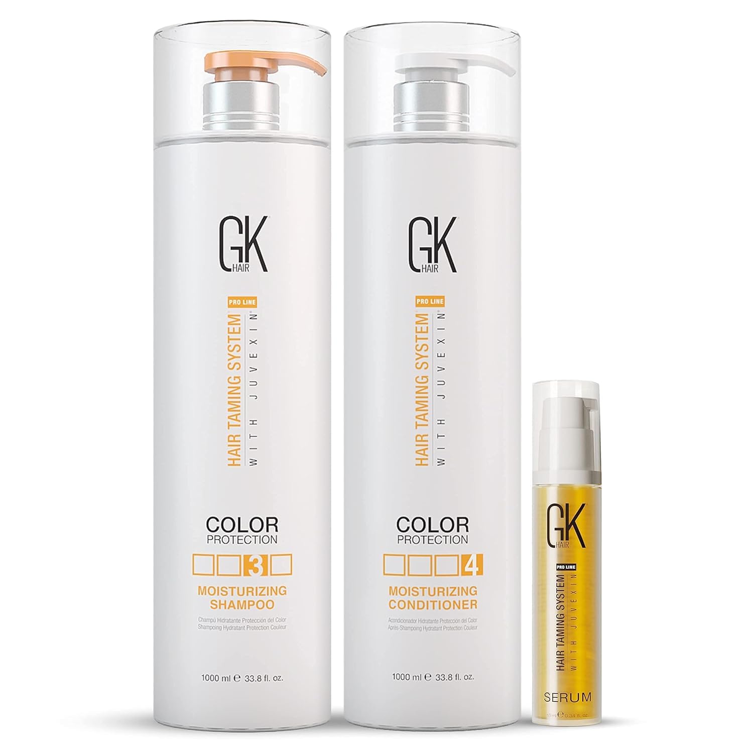 Global Keratin GK Hair Moisturizing Shampoo & Conditioner Set 1000ml with Organic Argan Oil Serum 10ml - Frizz Control, Dry & Damaged Hair Repair - Perfect for Daily Hair Care & Salon-Quality Results at Home