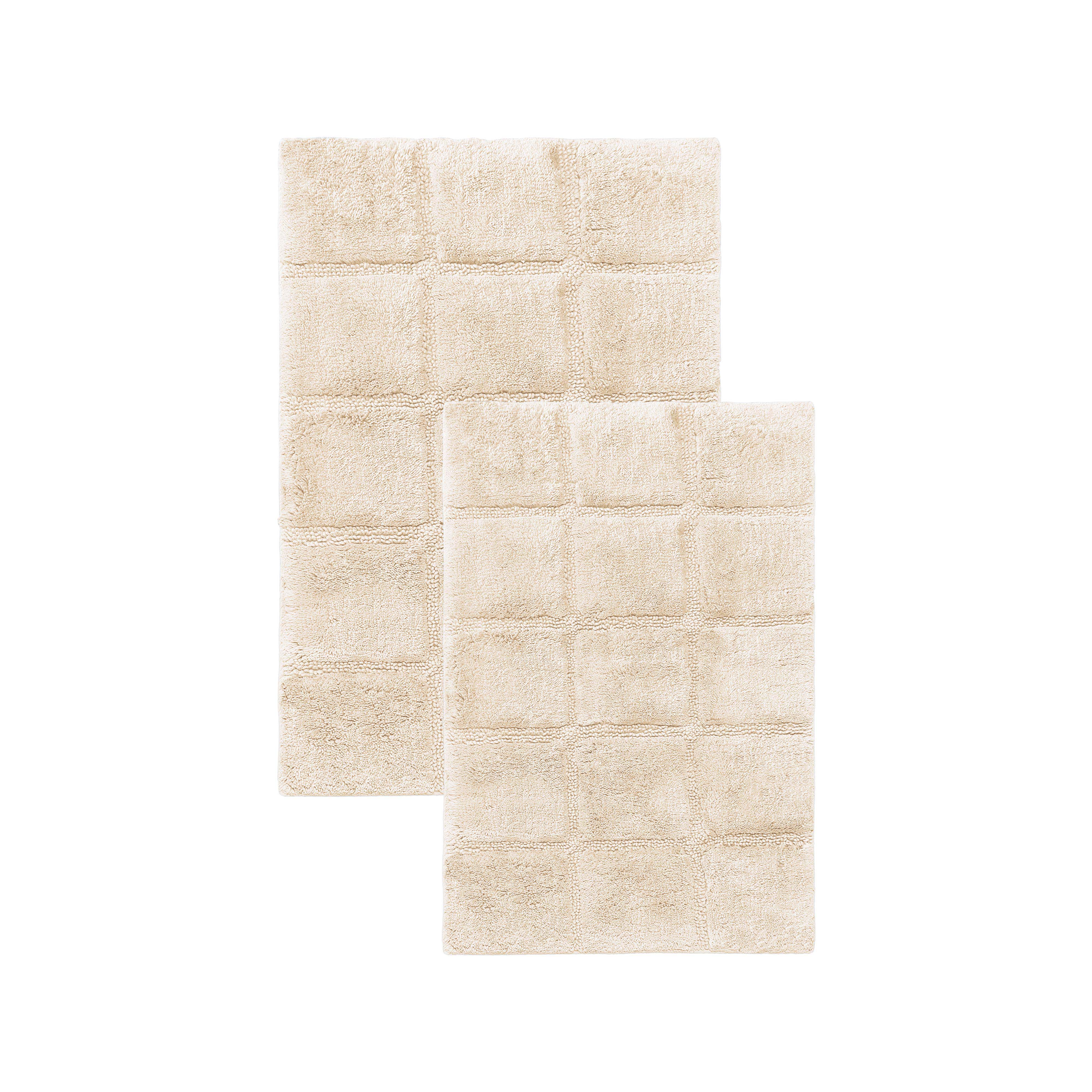 Premium 2-Piece Cotton Bath Rug Set - Soft, Non-Slip Checkered Design for Bathroom Safety and Comfort - Perfect for Bathroom, Shower, and Vanity Areas