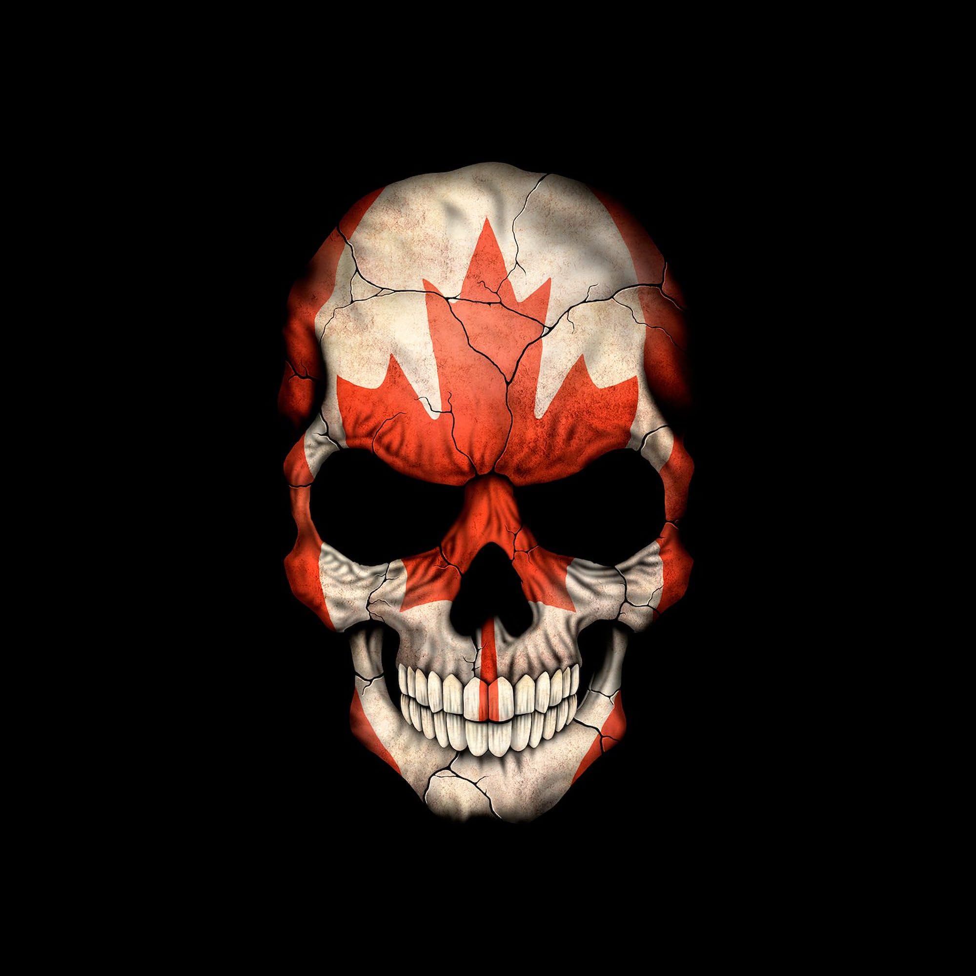 Canadian Flag Skull Black Square Bumper Sticker - Waterproof Vinyl Car Decal for Windows, Laptops & Coolers - Patriotic Canada-Themed Stickers for Cars, Trucks & Motorcycles