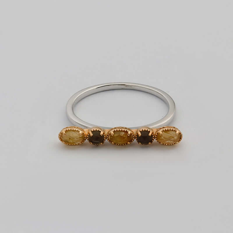 Exquisite Citrine Bar Shape Five Birthstones Ring for Women | Elegant Birthstone Jewelry Gift for Birthday, Anniversary & Special Occasions | TB2368