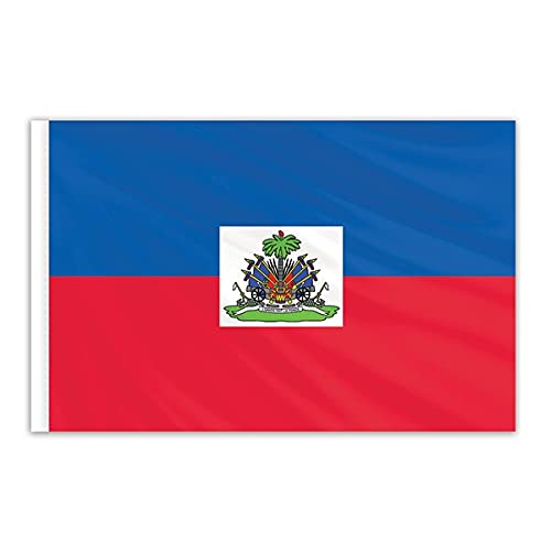 Haiti Indoor Nylon Flag 2x3 Feet with Gold Fringe - Official Seal Design for Home Decor, Office Display & Cultural Events