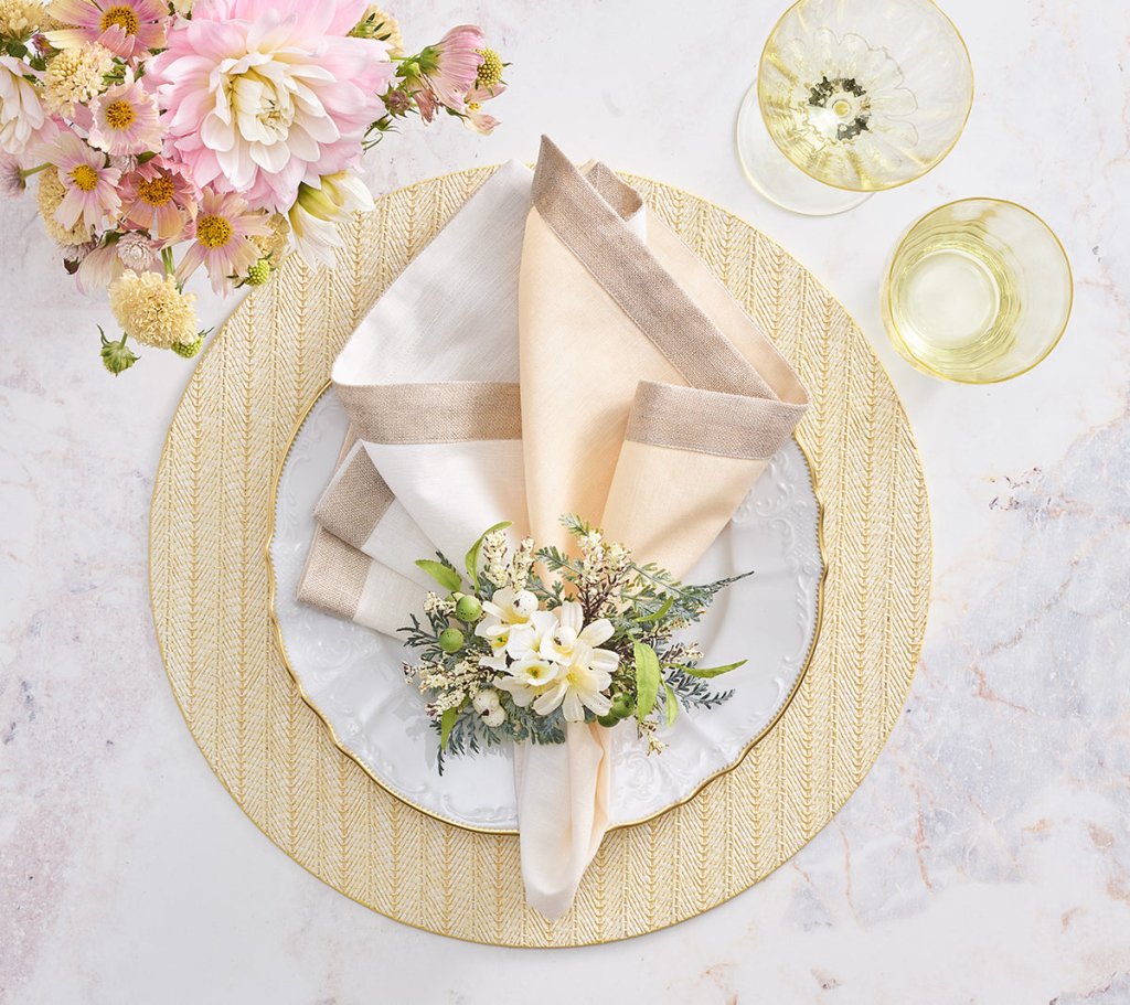 Butter Herringbone Placemat Set of 4 - Elegant Dining Table Decor for Formal Dinners & Holiday Entertaining
