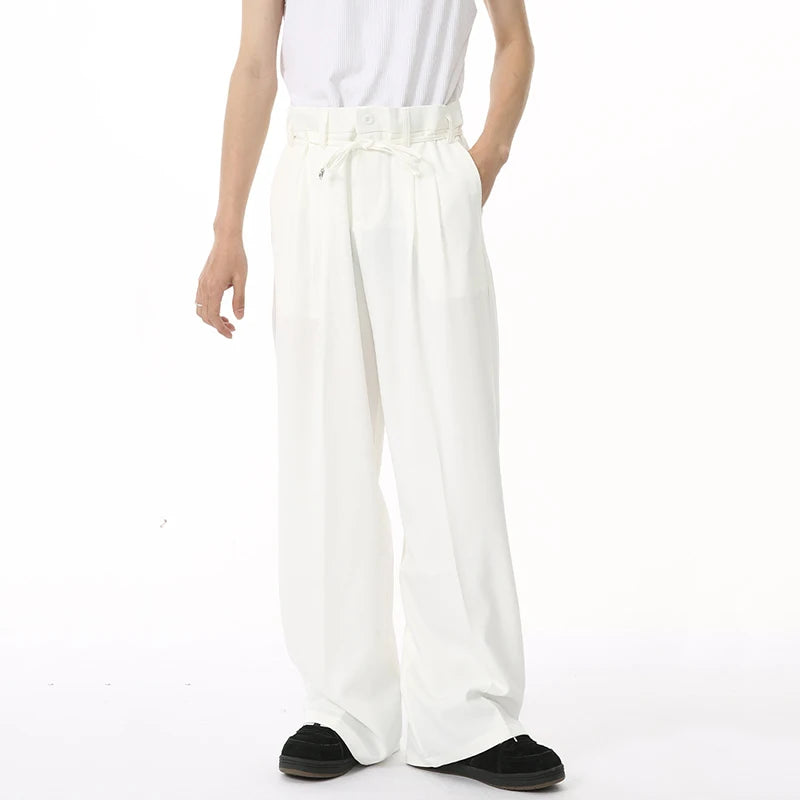 Stylish Men's Autumn Casual Suit Pants - Loose Fit Straight Wide Leg Trousers with Pockets | Korean Fashion | Office Wear & Smart Casual Outfits (Model 9C6951)