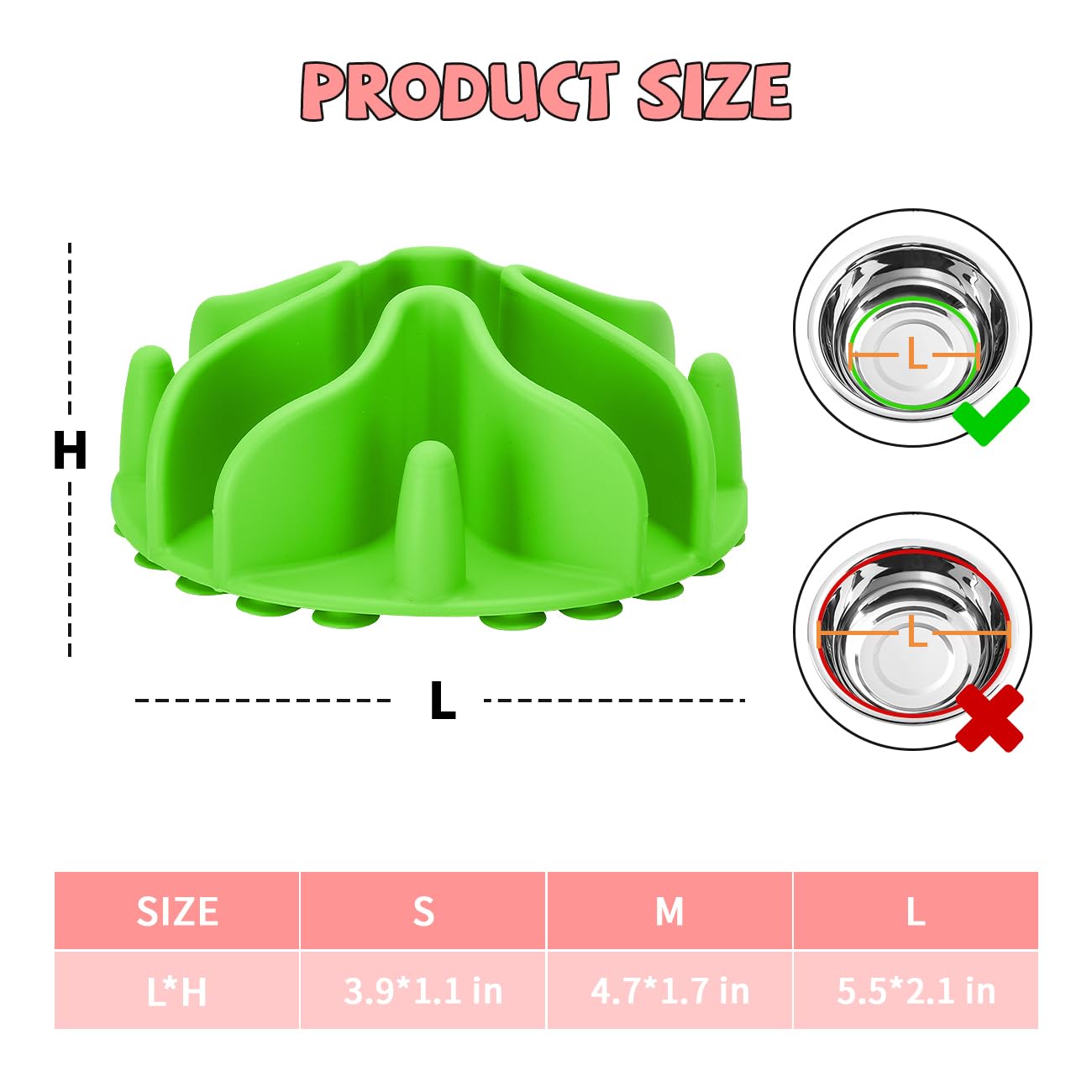 Slow Feeder Dog Bowl Insert - Non-Slip Silicone Pet Food Puzzle Mat with Strong Suction Cups for Stainless Steel, Glass & Ceramic Bowls (Green, Small Size) - Perfect for Fast Eaters & Digestion Aid During Mealtime
