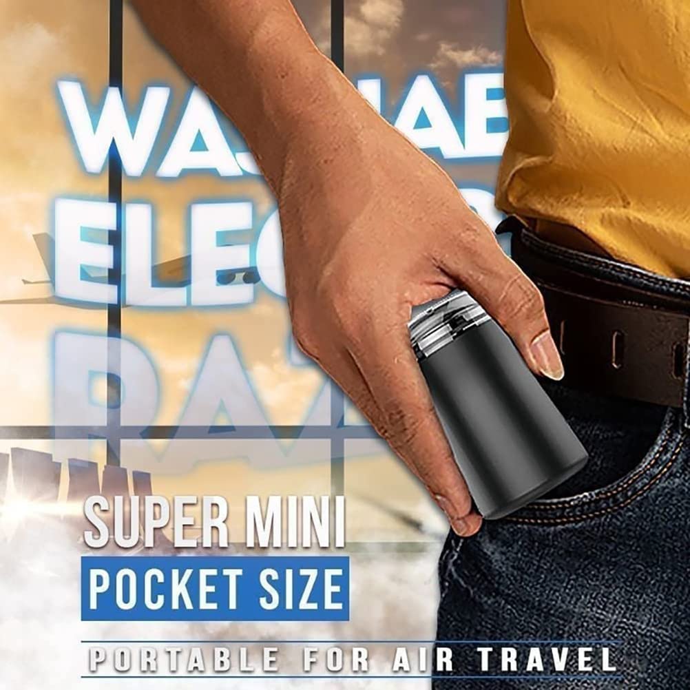 Portable Mini Electric Razor for Men - Rechargeable, Washable Beard Trimmer & Shaver with Pocket Size Design (Black) | Perfect for Travel, Gym & Daily Grooming