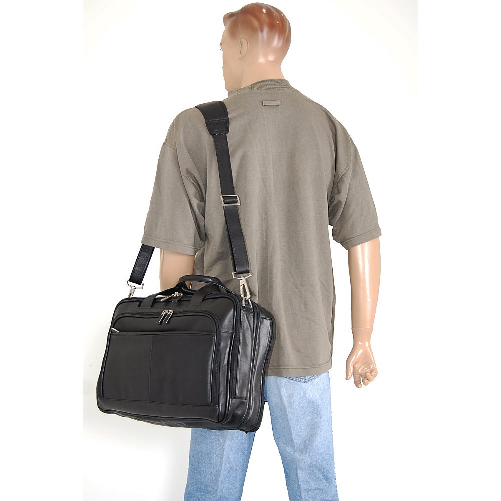 Premium Business Leather Laptop Briefcase for Men & Women - Slim Professional 15.6 Inch Laptop Bag with Multiple Pockets - Ideal for Office, Travel & Business Meetings (Black)