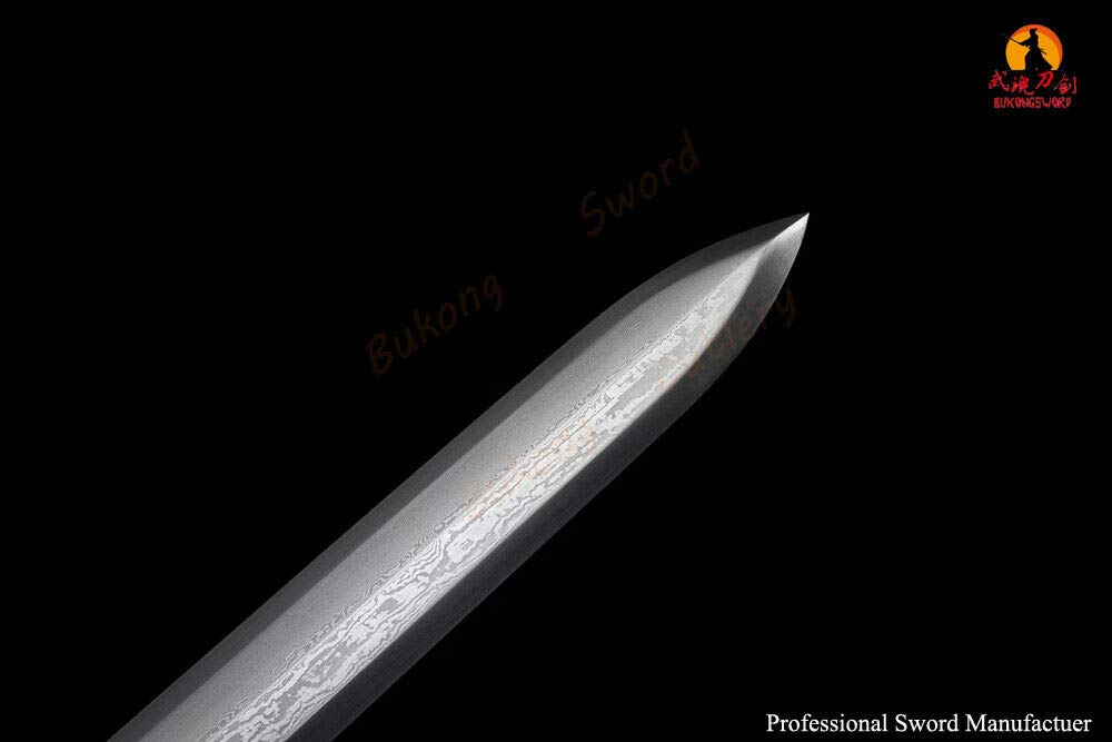 Qin Dynasty Chinese Sword - Damascus Steel Blade with Rosewood Sheath & Brass Fittings - Perfect for Historical Reenactments, Martial Arts Training, and Collectors Display