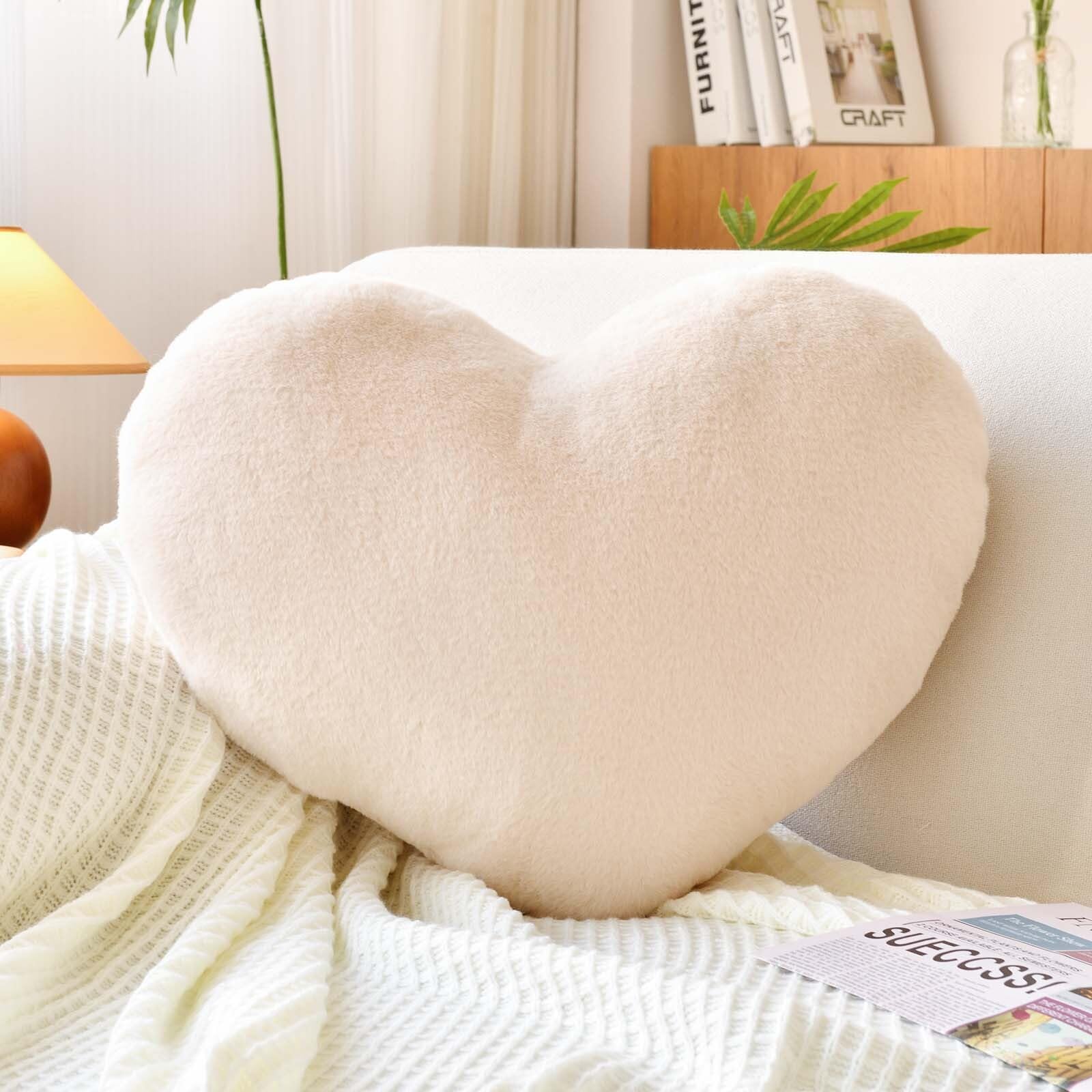 Soft Faux Rabbit Fur Heart Pillow - Large 19.6