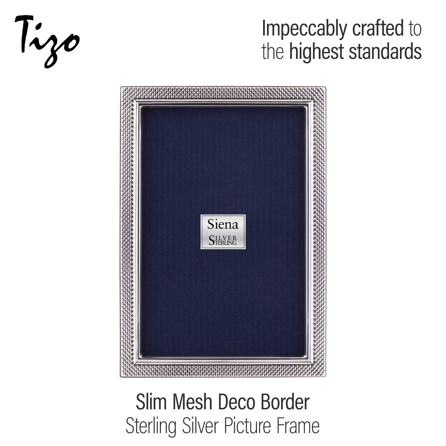 Siena 5x7 Slim Mesh Silver Deco Picture Frame - Boutique Quality Sterling Silver Photo Frame for Wall Display, Tabletop Decor, Wedding, Anniversary & Home Office Gifts (925 Sterling Silver)