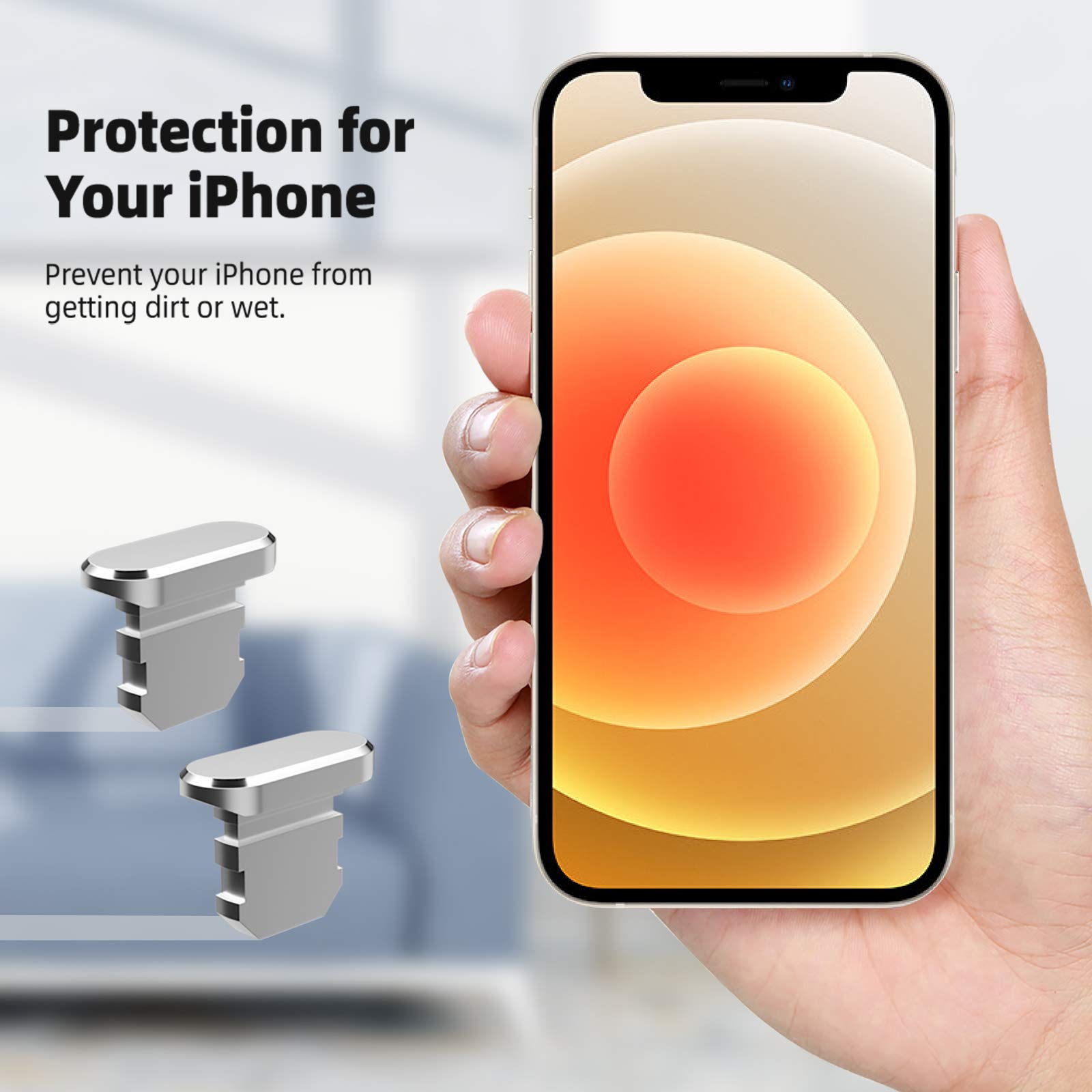 TITACUTE 2 Pack Silver Anti Dust Plugs for iPhone 13 Pro Max/14/12 Mini/11/XS/XR/X/8 Plus/SE 2020/2022 & iPad Mini/Air - 8 Pin Charging Port Covers with Mini Storage Box | Perfect for Travel, Gym & Daily Protection