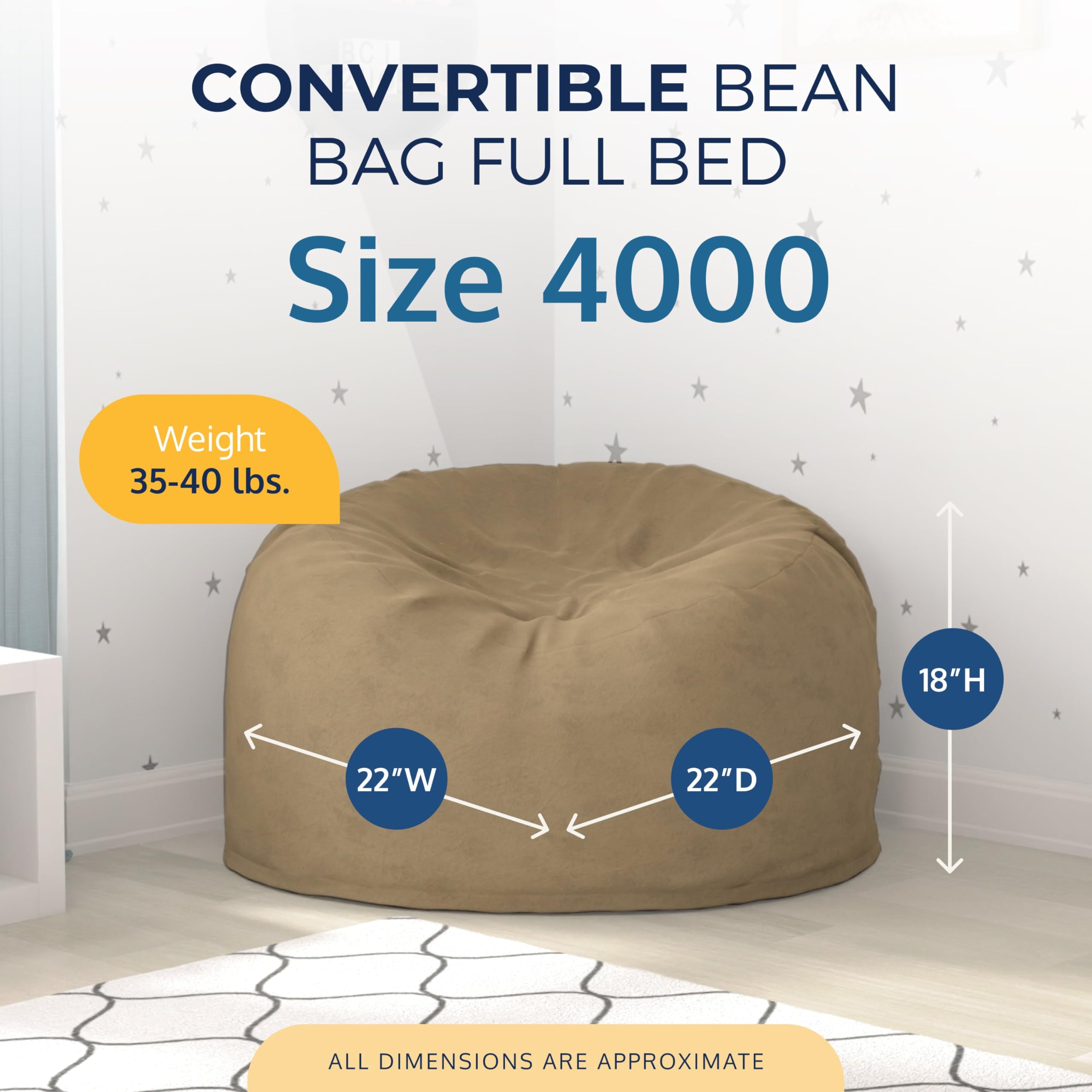 ULTIMATE SACK Convertible Bean Bag Chair - 3-in-1 Cozy Sleeper, Sofa Bed & Futon Alternative for Living Room, Bedroom, Dorm | Comfortable & Stylish Lounge Furniture for Relaxing, Gaming or Guest Accommodation