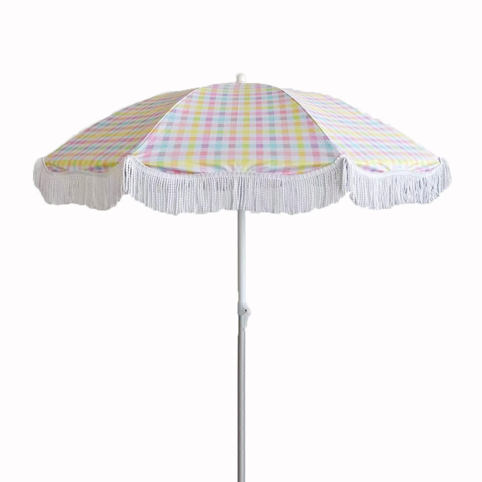 1.8m Pink Heart Lattice Fringed Beach Umbrella - UV Protection Sun Shade for Girls, Women Outdoor - Perfect for Beach, Poolside, Picnic and Backyard Relaxation