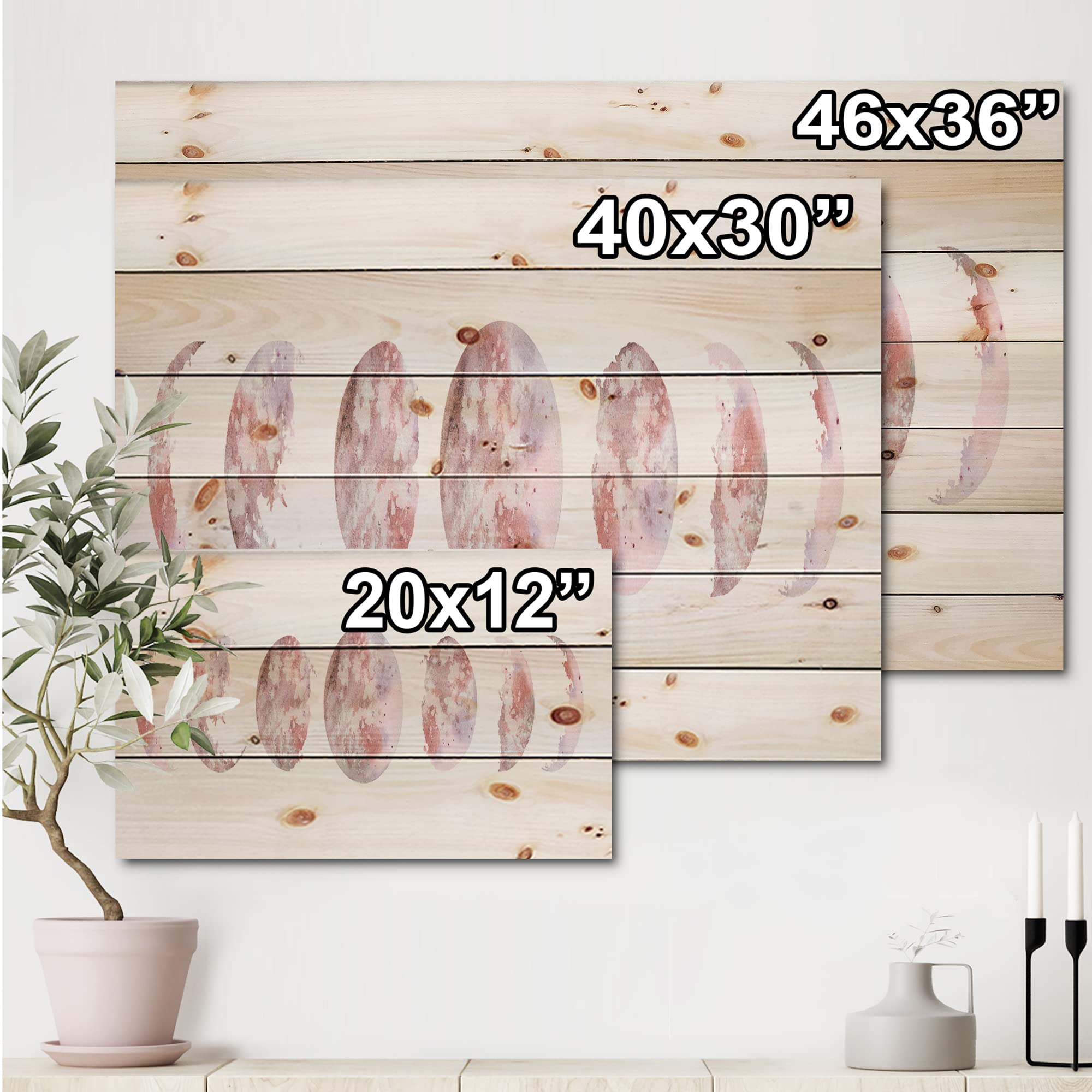 DesignQ Moon Phases Wood Wall Art - Modern Pink Astronomy Decor, Large Contemporary Space-Themed Pine Wood Wall Panels for Living Room, Bedroom & Office Decor