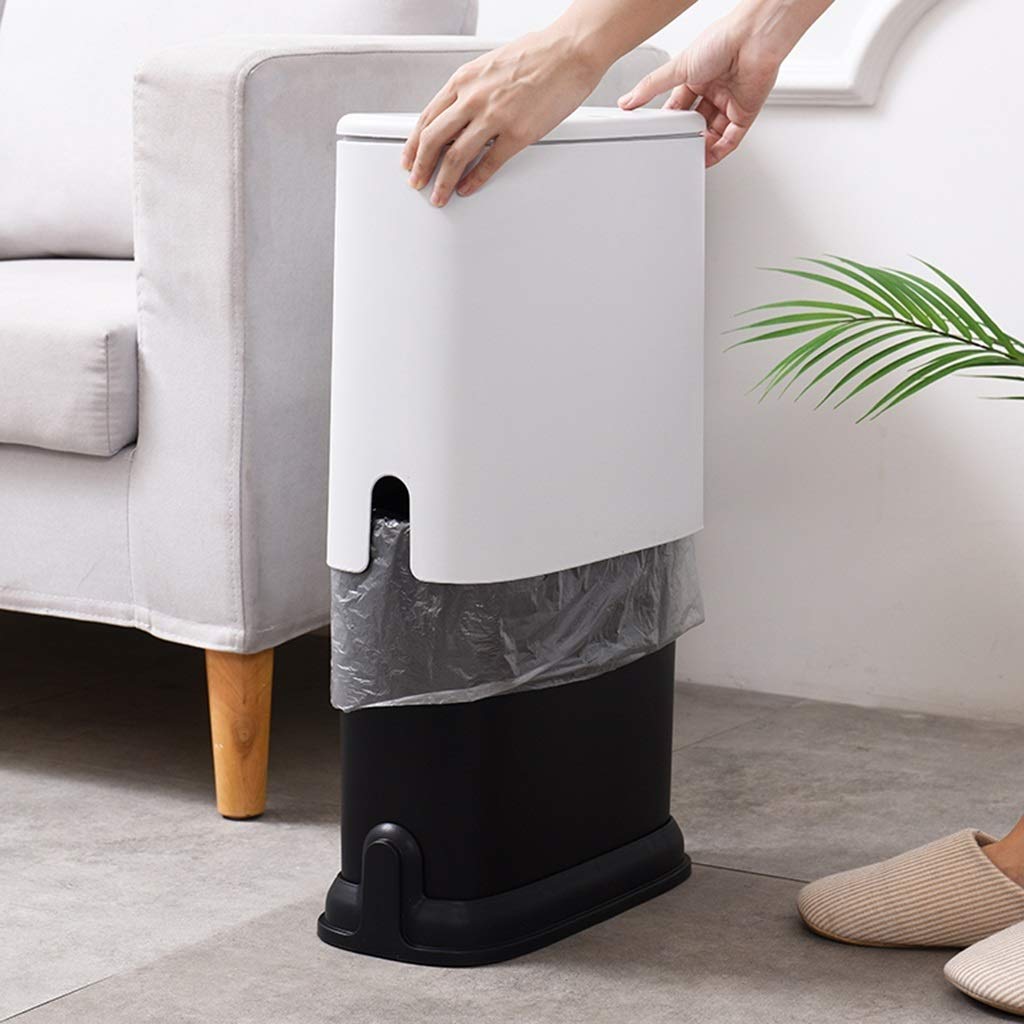 Nordic Style Oval Split Trash Can with Lid - 8L/2.6 Gallon Plastic Waste Basket for Bathroom, Kitchen, Bedroom & Office - Creative Spring Top Cover Design (White & Gray) | Perfect for Small Spaces & Home Organization