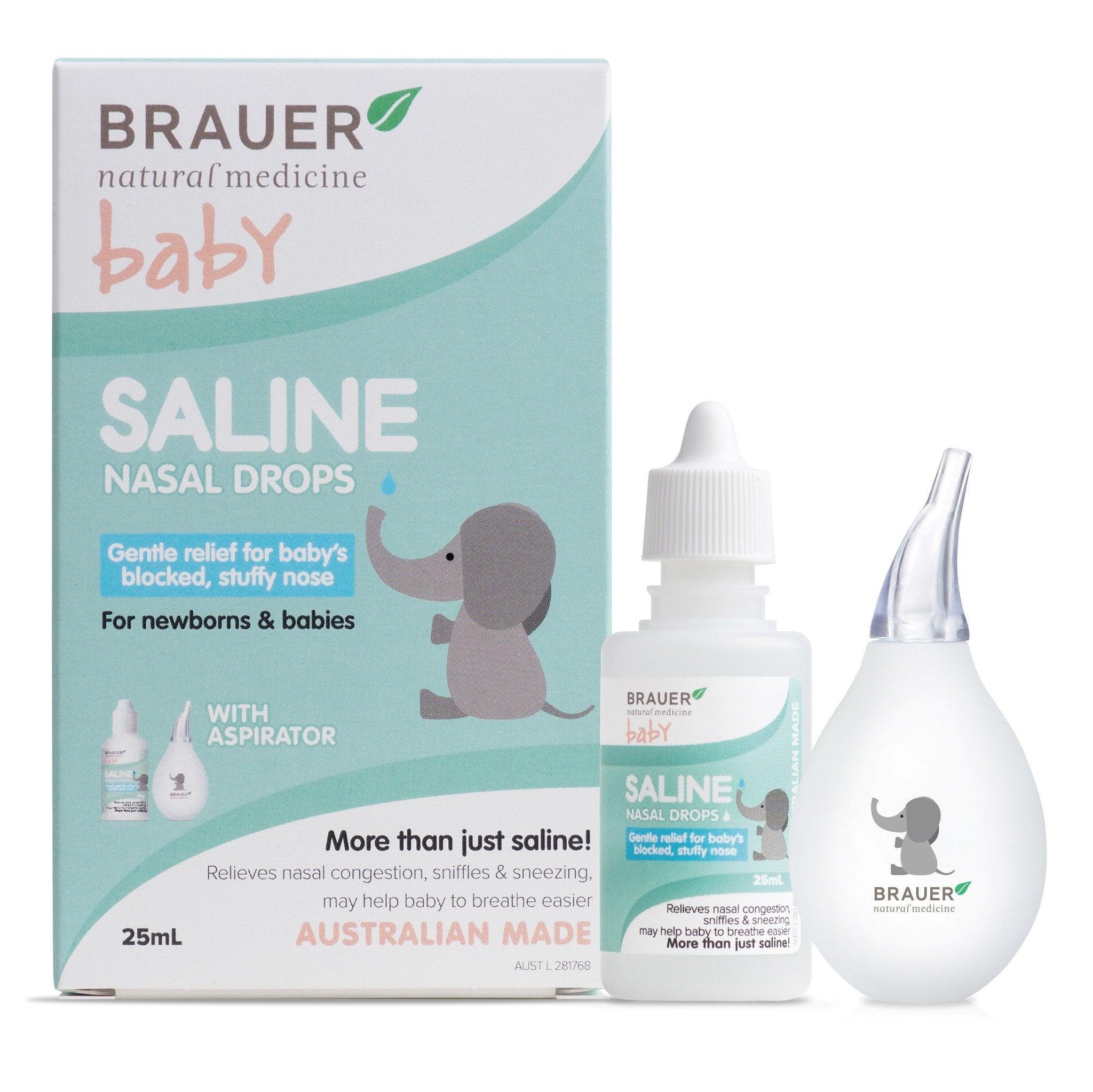 Brauer Baby Saline Nasal Drops with Aspirator - Gentle Nasal Relief for Infants & Newborns - Safe Saline Solution for Congestion, Dryness & Allergies - Perfect for Home, Travel & Nursery Use