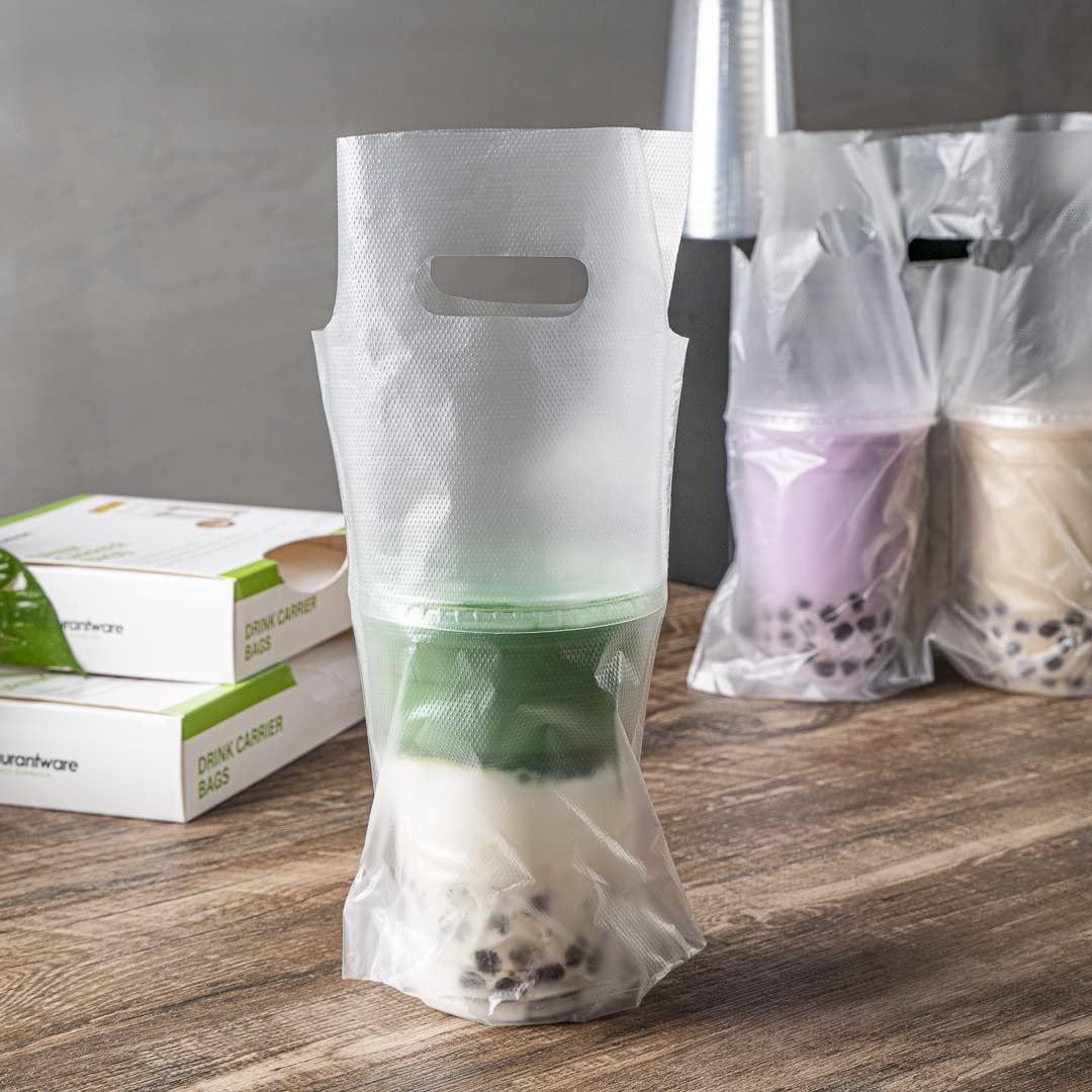 Restaurantware 100-Pack Clear Plastic Drink Carriers with Handles - Disposable Single Cup Bags for Coffee, Tea & Juice Delivery - Perfect for Takeout, Catering & Food Service Businesses