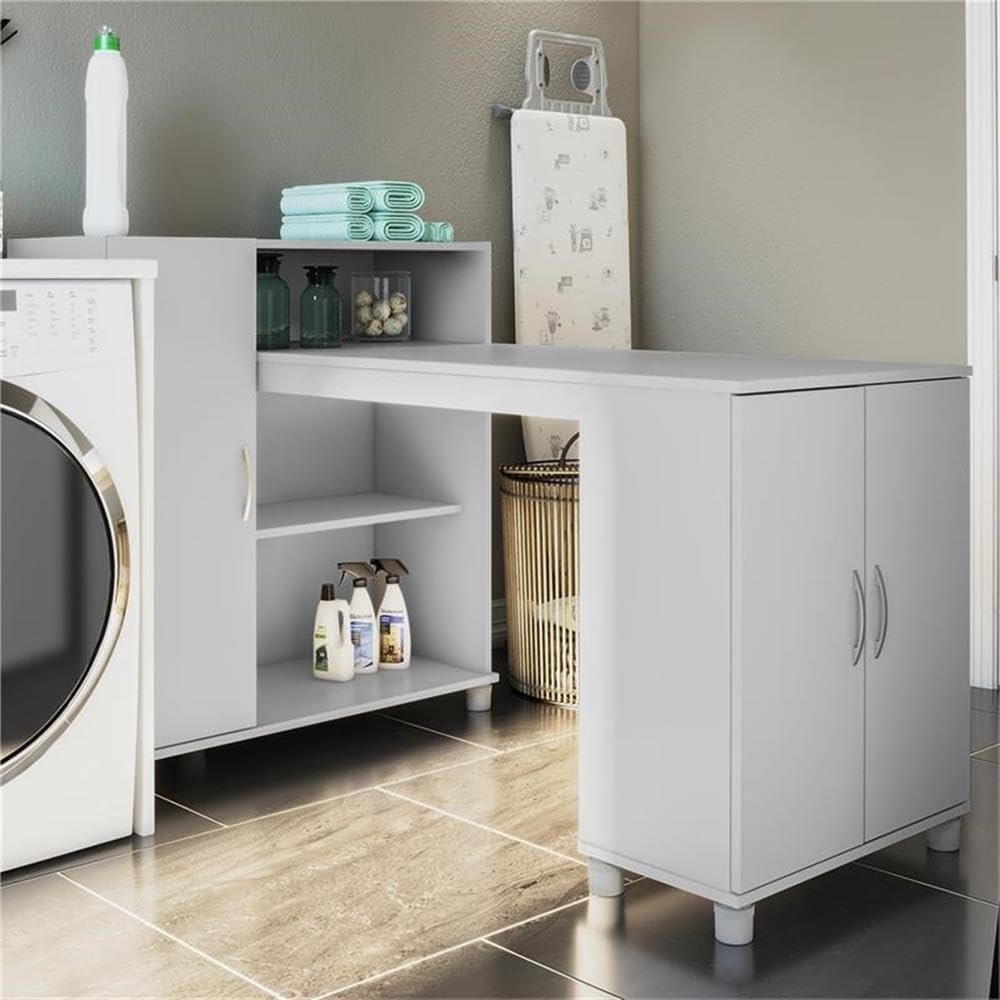 Pemberly Row Transitional Wood Hobby & Craft Desk with Storage Cabinet - Gray Home Office Desk for Artists, Writers & DIY Projects - Perfect for Small Spaces & Craft Rooms