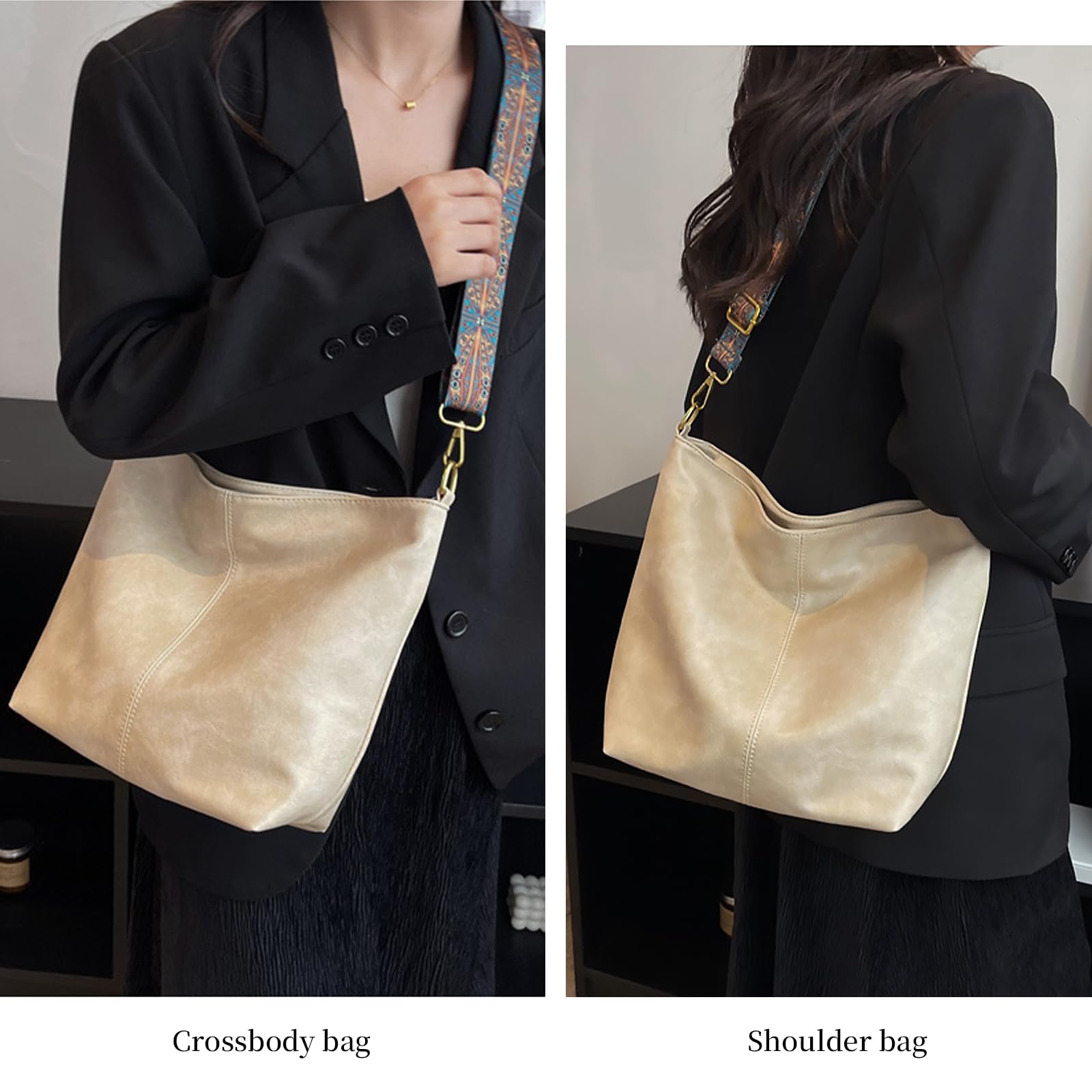 Women's Vegan Leather Hobo Crossbody Bag - Boho Purse for Daily Use