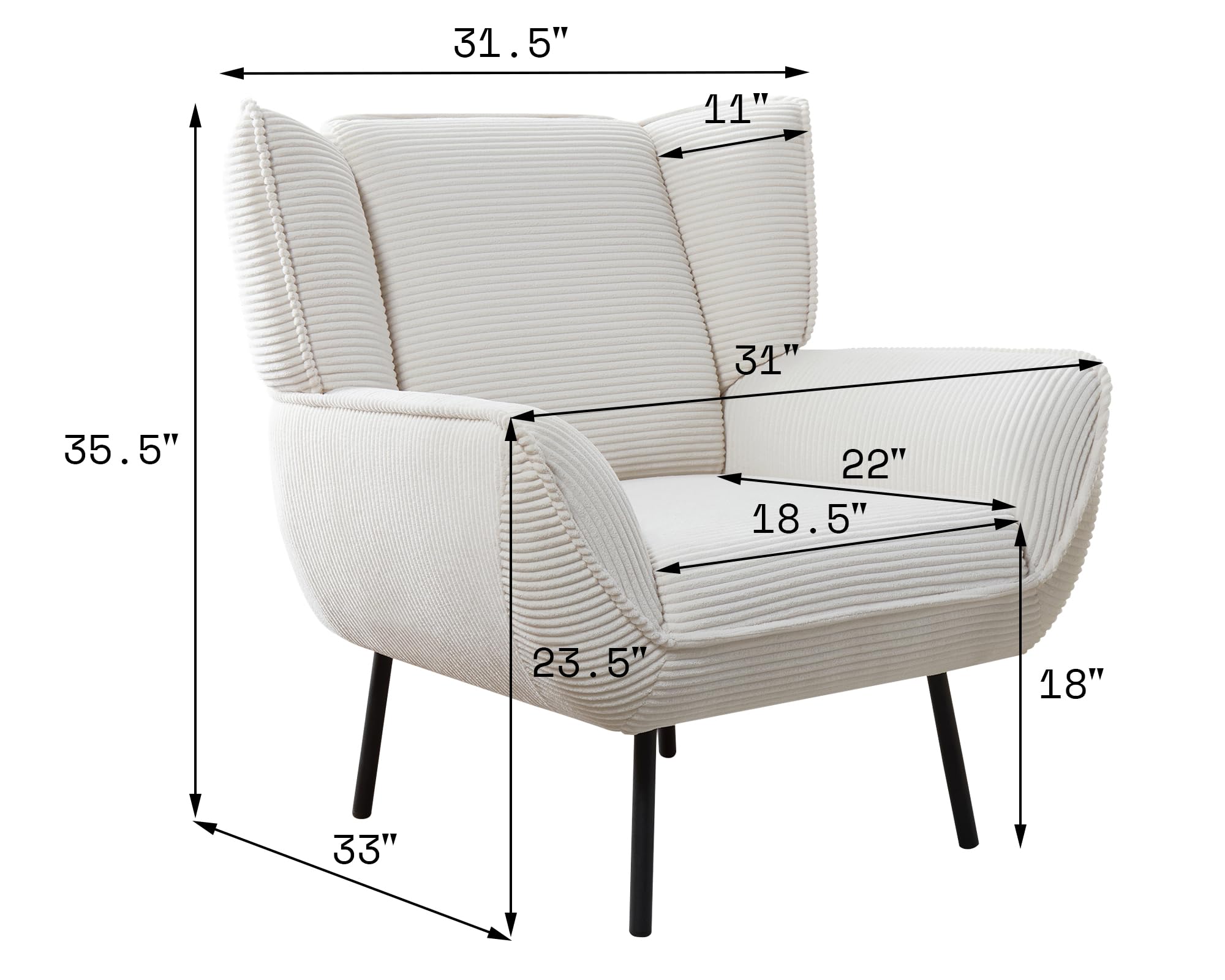 AMERLIFE Accent Chair - Upholstered Wingback Armchair for Living Room & Bedroom, Comfortable Corduroy Reading Chair in White | Perfect for Cozy Corners, Home Office & Relaxation Spaces