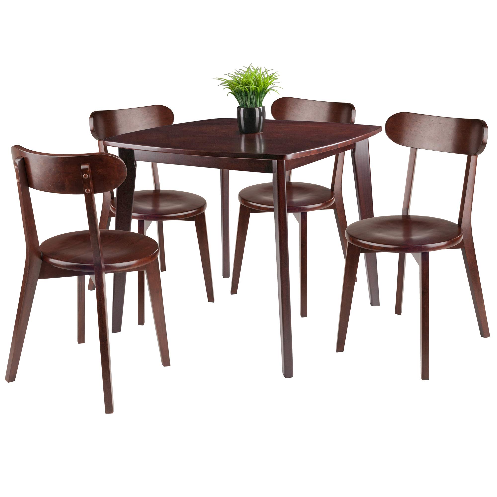 Winsome Wood Pauline 5-Piece Dining Table Set with 4 Chairs - Walnut Finish for Kitchen, Breakfast Nook or Small Space Dining
