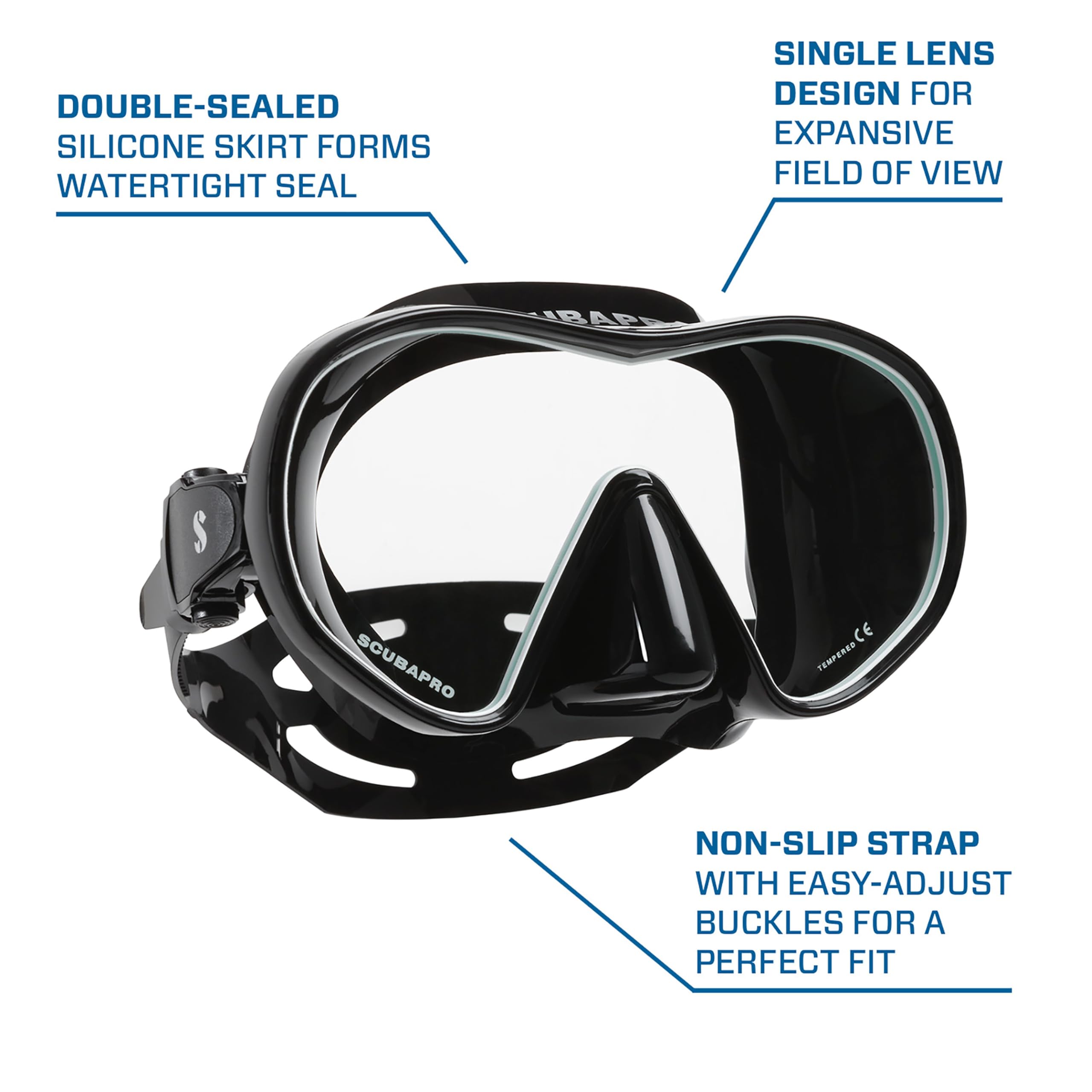 ScubaPro Solo Scuba Snorkeling Dive Mask - Premium Anti-Fog Scuba Diving Mask for Adults with Tempered Glass Lens - Perfect for Ocean, Pool, and Snorkeling Adventures