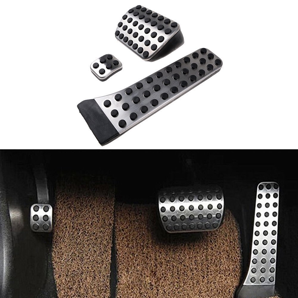 Hemeray No Drill Fuel Brake Pedals for Mercedes Benz C/E/S/GLK/SLK/CLS/SL Class - Silver 3-Piece Set - Easy Installation & Enhanced Driving Comfort for Luxury Cars
