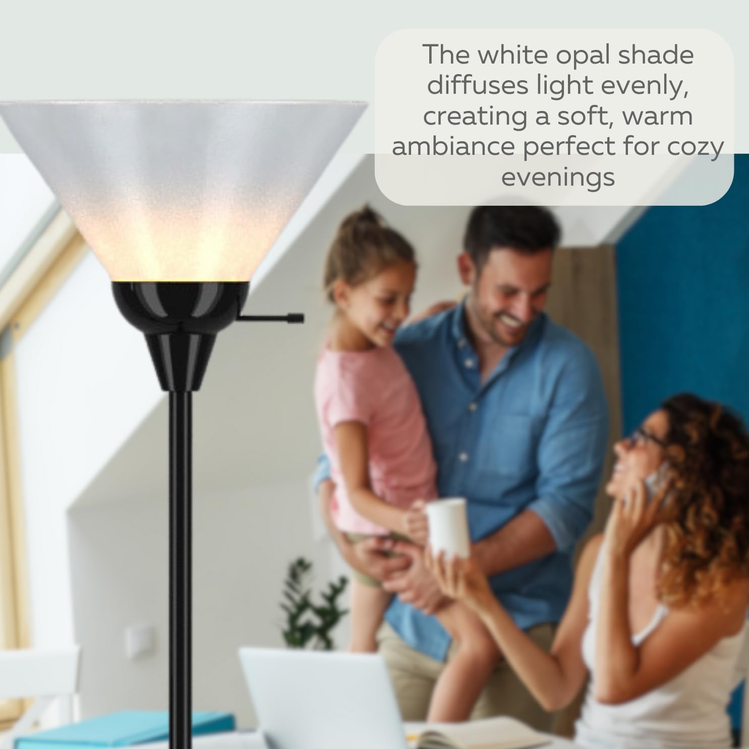 LIGHTACCENTS Modern Black Floor Lamp with Opal White Plastic Cone Shade - Perfect for Living Room, Bedroom & Office Lighting Decor
