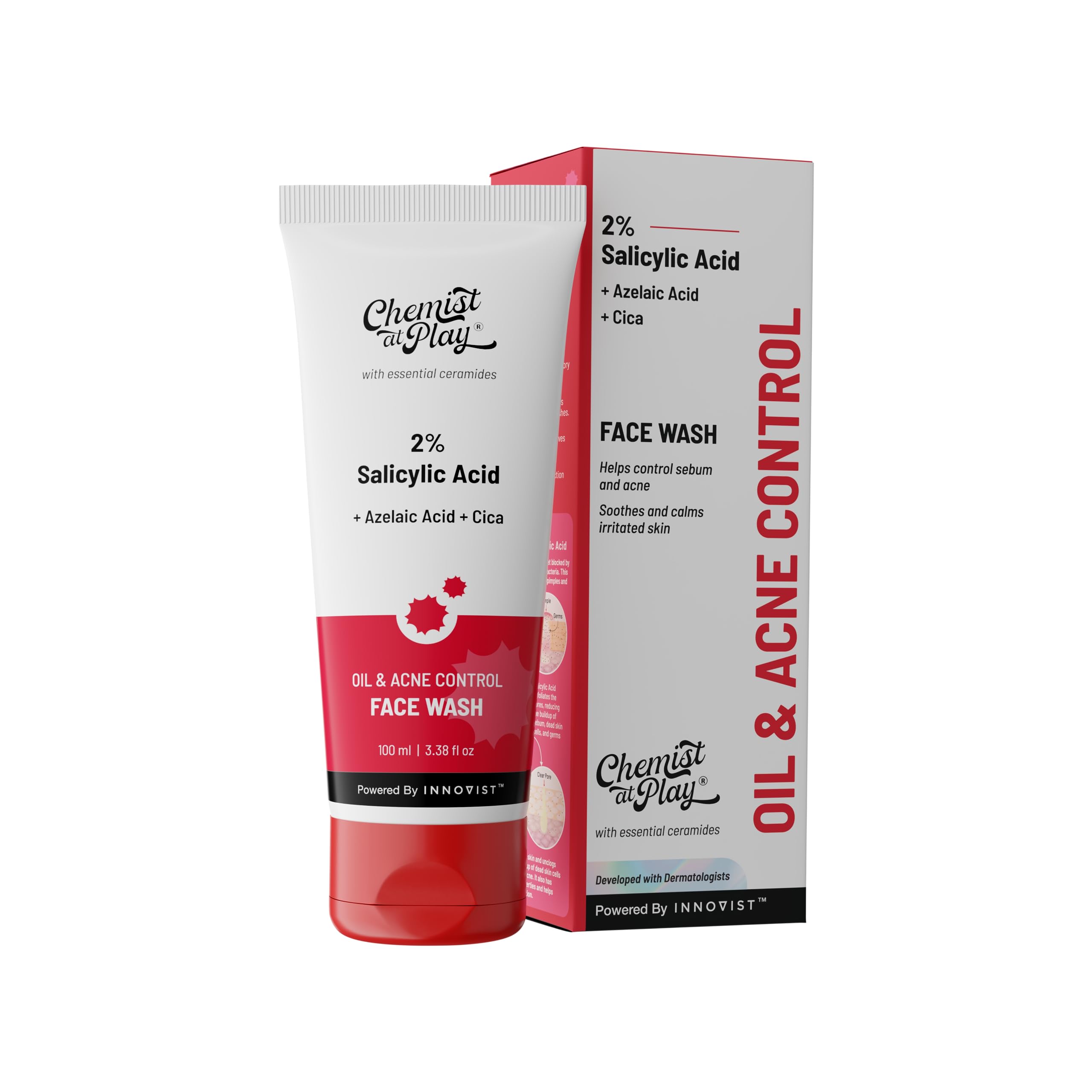 Chemist at Play 2% Salicylic Acid Face Wash for Oily & Acne-Prone Skin with Niacinamide | Sulfate-Free Anti-Acne Cleanser for Men & Women | Prevents Breakouts & Controls Excess Oil | 100ml | Perfect for Daily Skincare Routine & Post-Workout Cleansing