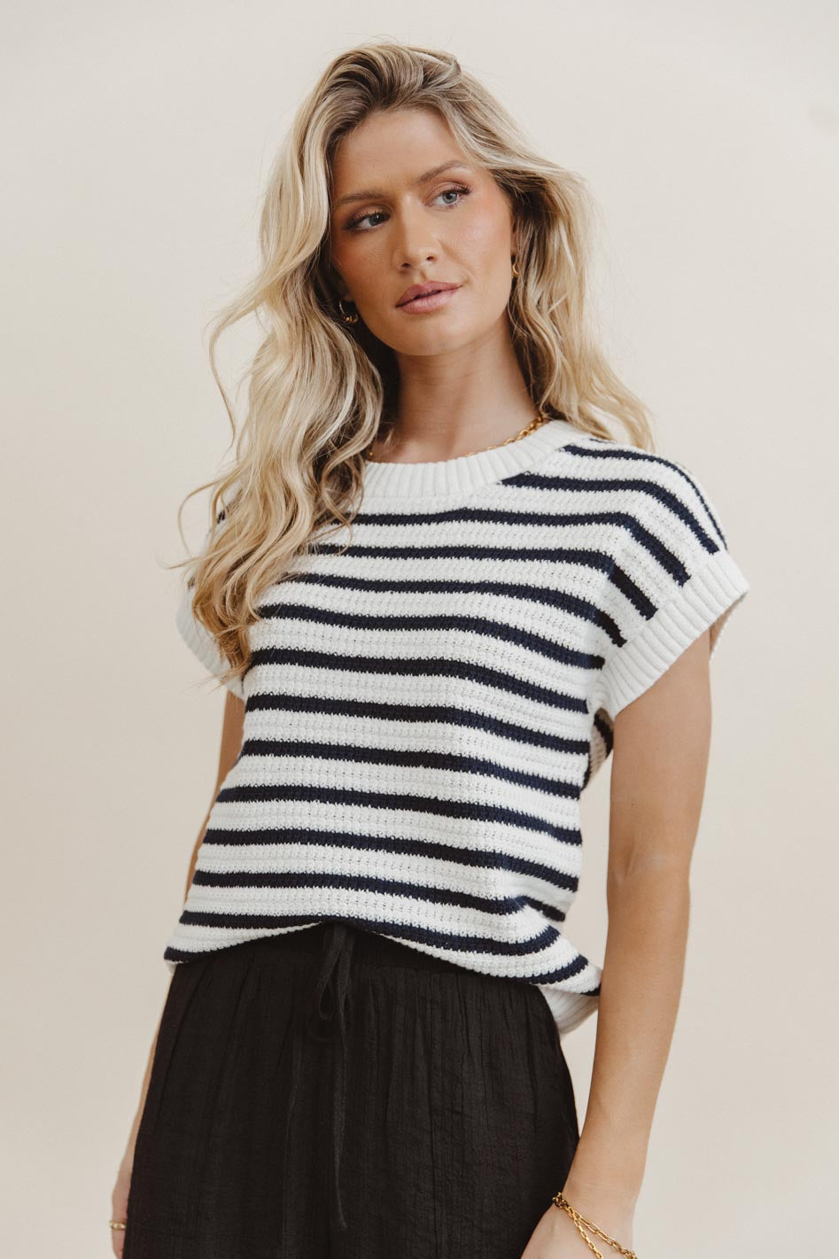 Navy Marcel Knit Sweater for Women | Cozy Winter Pullover | Perfect for Casual Outfits & Holiday Gatherings