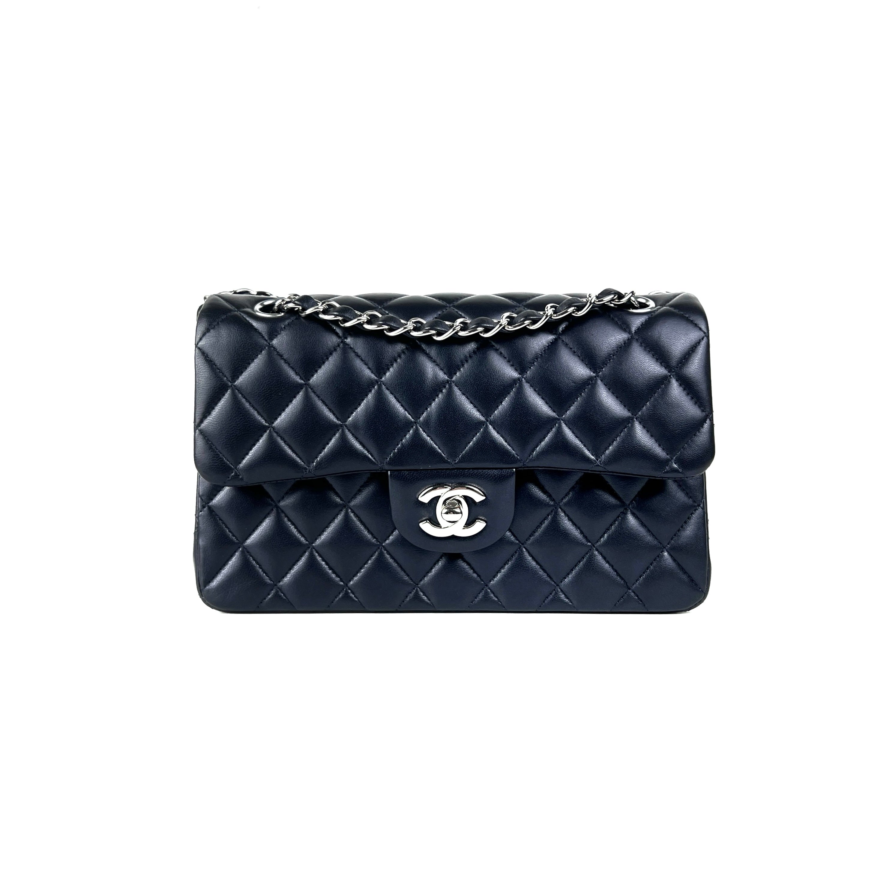Chanel Small Double Classic Flap Bag in Metallic Navy Blue - Luxury Crossbody Purse for Women, Perfect for Evening Events & Date Nights