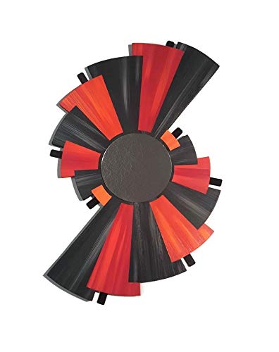 Contemporary Abstract Mirror - Modern Red Orange Gray Metal Wall Sculpture, Unique Mirror Wall Decor & Hanging Art 27x18 by Alisa - Perfect for Living Room, Bedroom, or Office Decoration