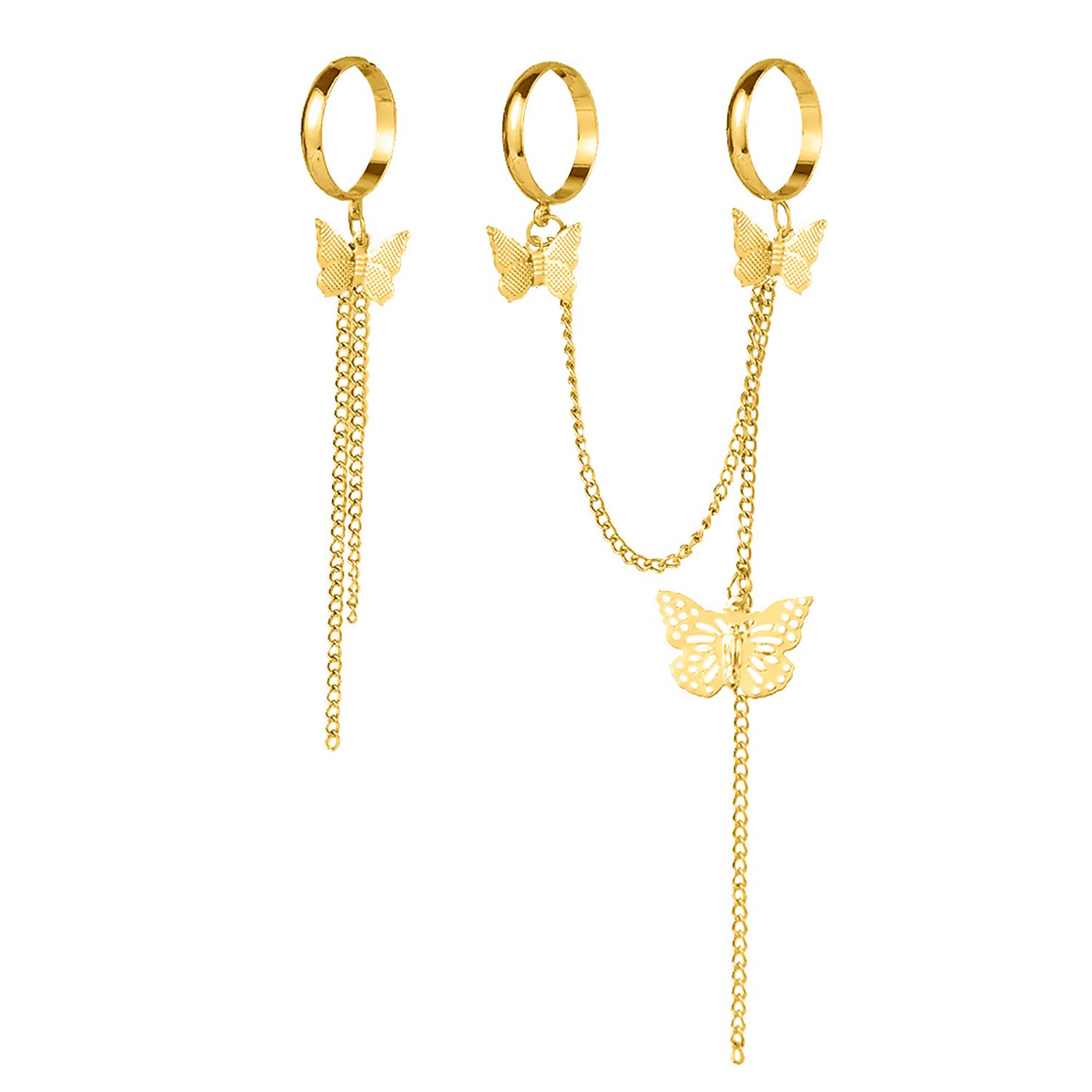 2PCS Gold Metal Butterfly Rings for Women - Vintage Punk Tassel Chain Finger Rings, Gothic Stackable Knuckle Rings - Cool Jewelry Gifts for Her | Perfect for Parties, Concerts & Boho Fashion Accessories