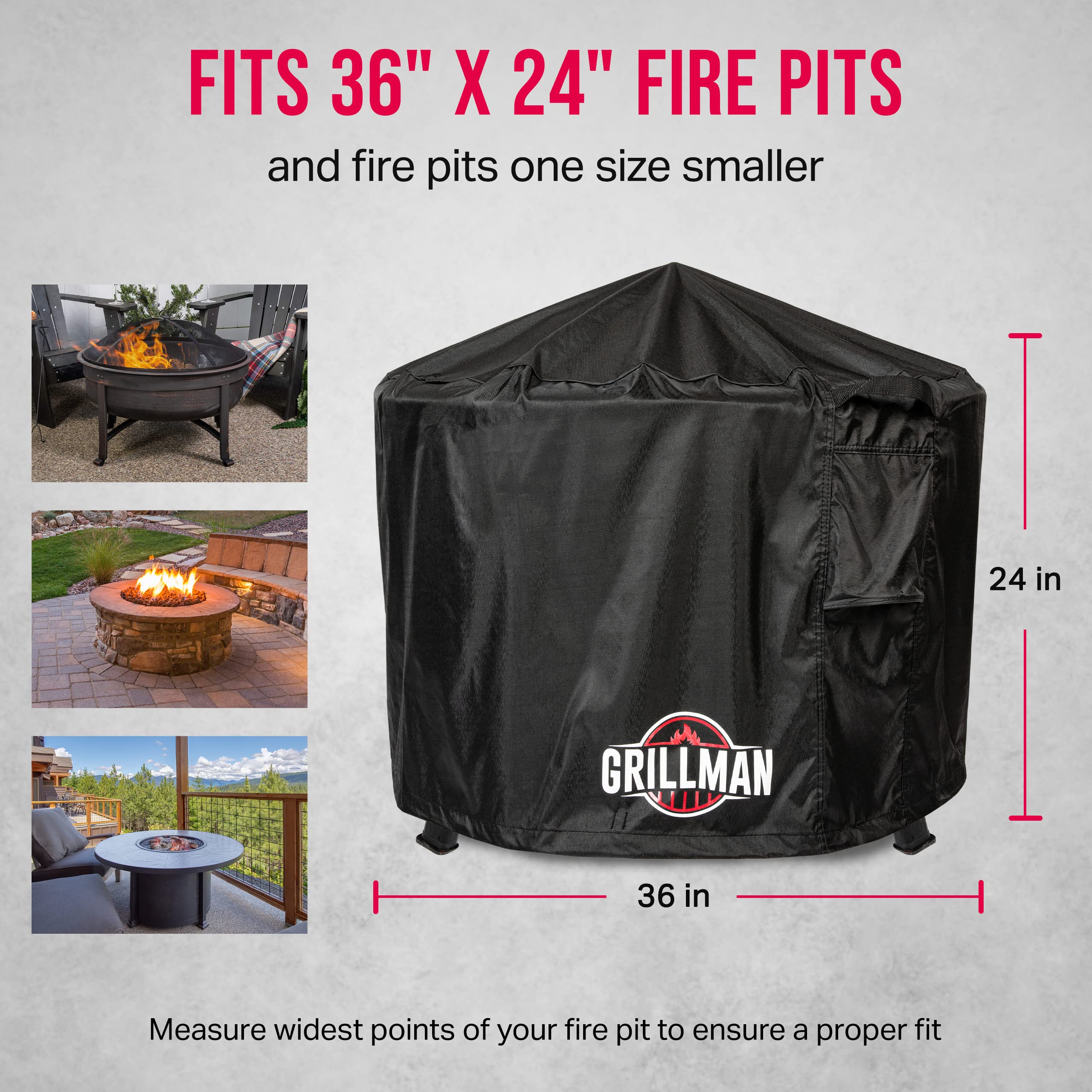 Heavy Duty 600D Polyester Round Fire Pit Cover for 36x24 Inch Outdoor Gas Fire Pits - Weatherproof, UV Resistant Firepit Protection for Patio, Backyard, and Camping Use