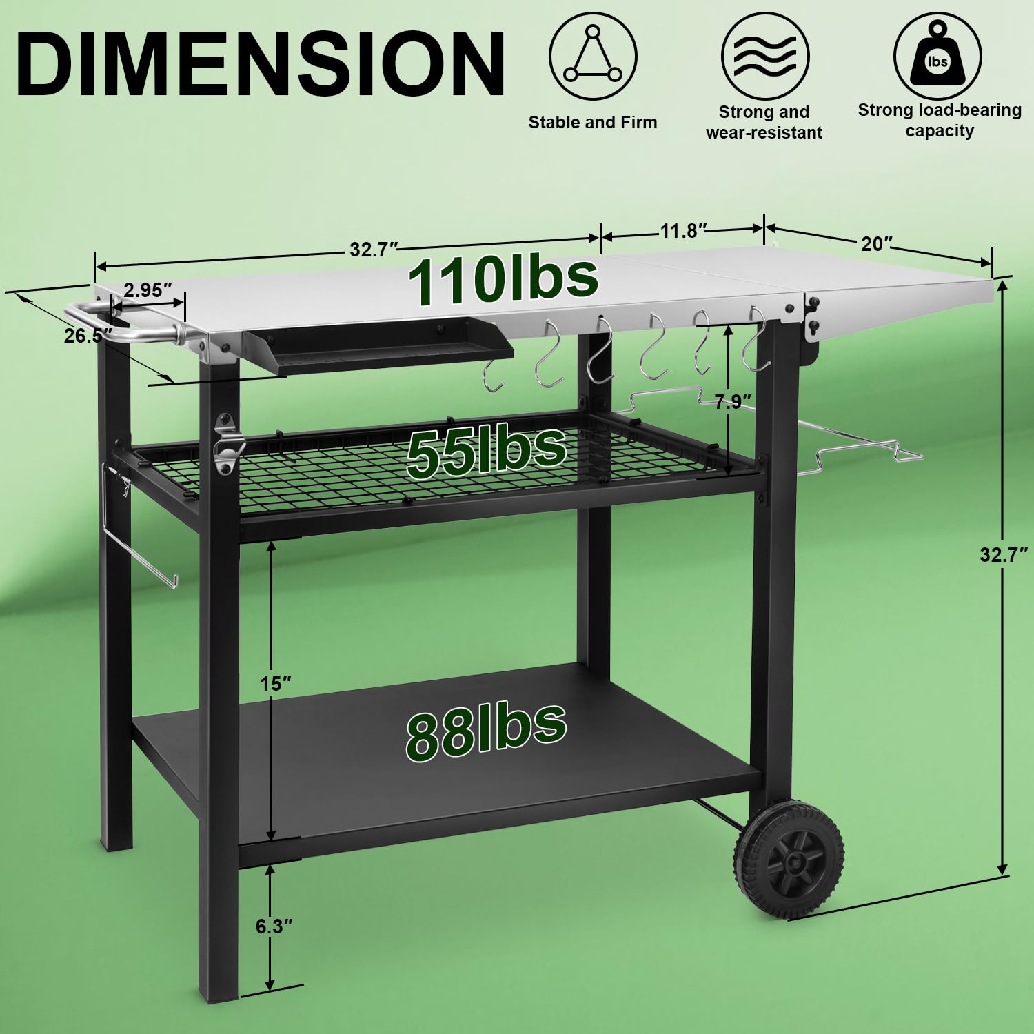 EDOSTORY Stainless Steel Outdoor Grill Cart with Pizza Oven Stand - 3-Tier Food Prep Table, BBQ Kitchen Island & Bar Cart with Wheels | Perfect for Patio Cooking, Backyard Parties & Outdoor Entertaining