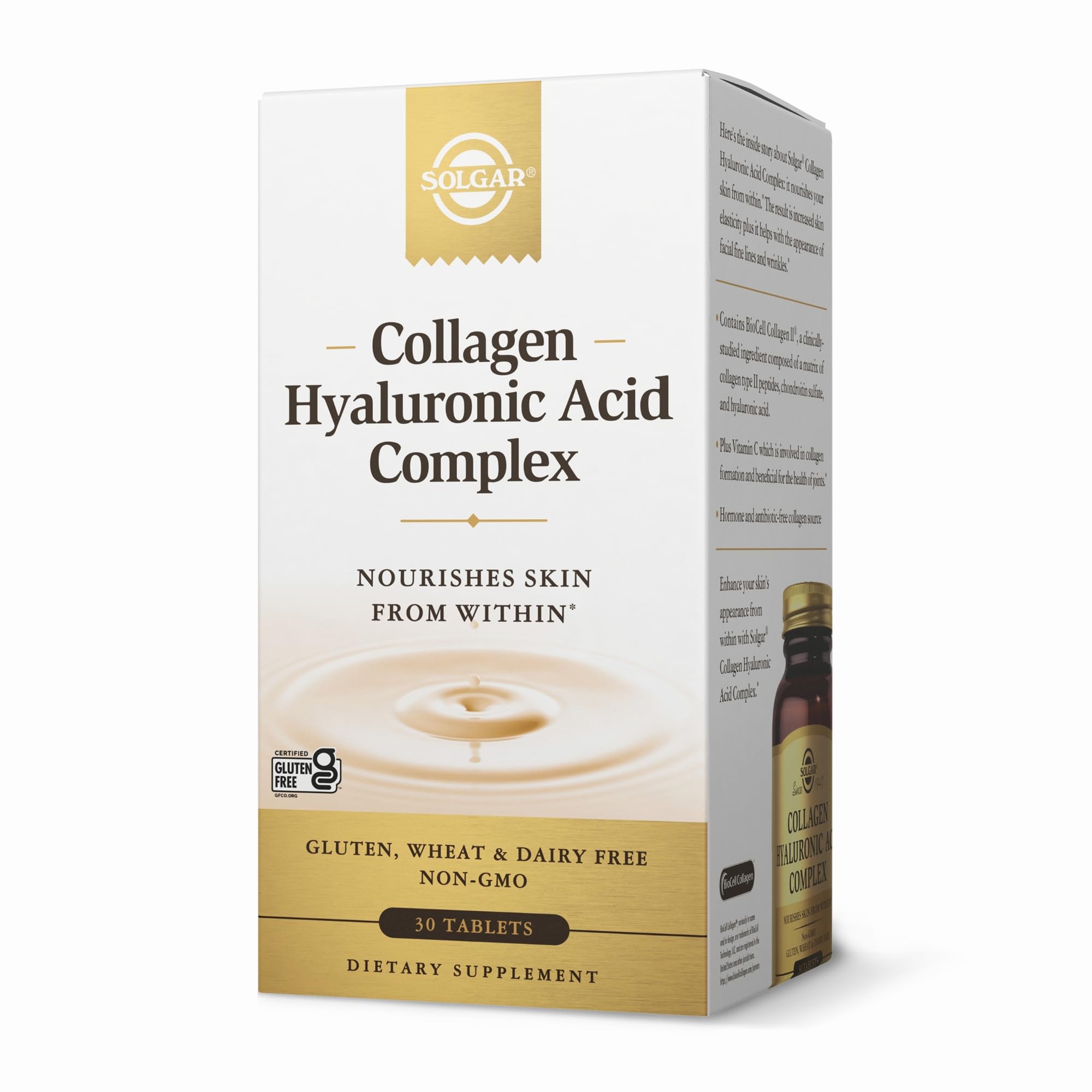 Solgar Hyaluronic Acid 120mg with Hydrolyzed Collagen Type 2 & Chondroitin - 30 Tablets for Hair, Skin & Nails Support - Non-GMO, Gluten Free, Dairy Free Supplement - Perfect for Anti-Aging & Joint Health Care