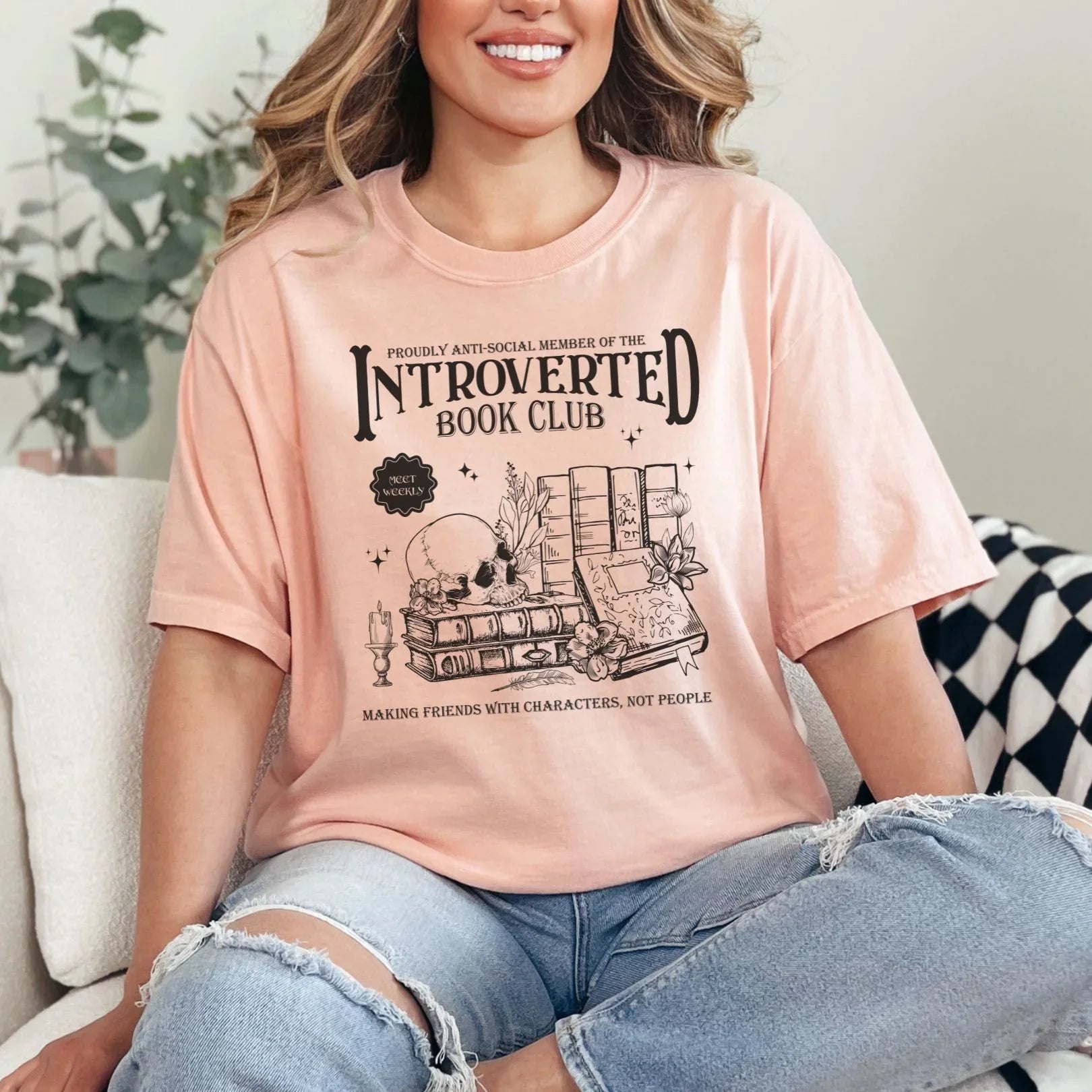Introverted Book Club Graphic Tee - Funny Reading Lover T-Shirt for Bookworms & Quiet People - Perfect for Library Visits, Book Club Meetings & Cozy Reading Nights