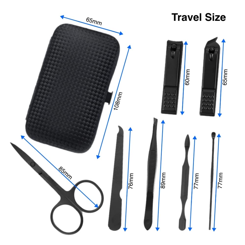 Professional Manicure & Pedicure Kit - 7Pcs Nail Care Tools Set with Nail Clippers, Tweezers & Eyebrow Scissors for Men & Women | Travel Size with Black Case | Perfect for Home, Travel & Salon Use