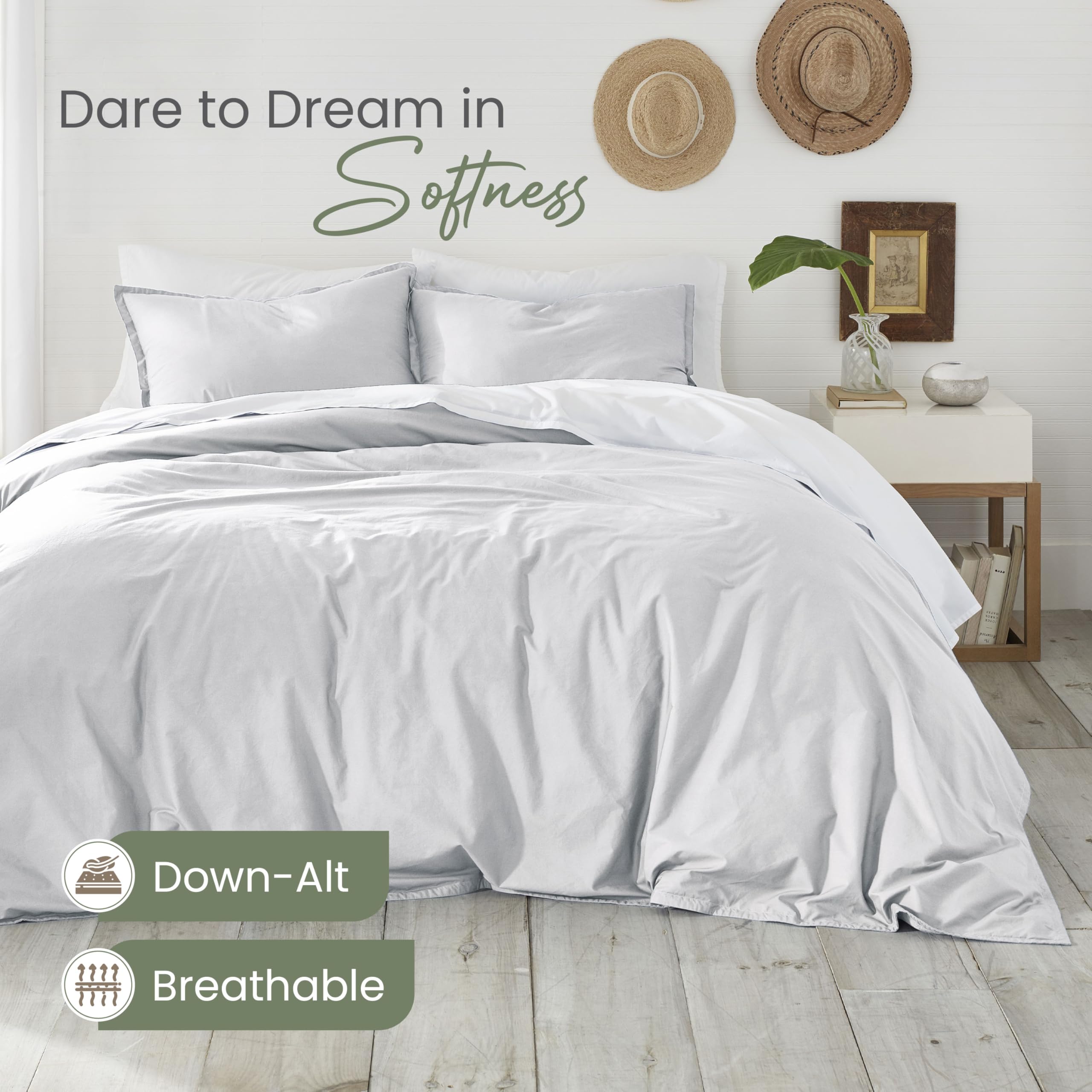 EcoPure Martex Comfort Wash 3-Piece Full/Queen Comforter Set - 100% Organic Cotton All-Season Bedding - Breathable Lightweight Duvet Cover - Easy Care White Comforter for Bedroom, Guest Room & Dorm