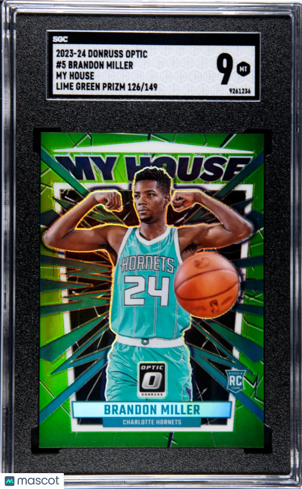 2023 Donruss Optic Brandon Miller Rookie Card My House Lime Green Prizm SGC 9/149 - Perfect for Sports Collectors & NBA Memorabilia Fans