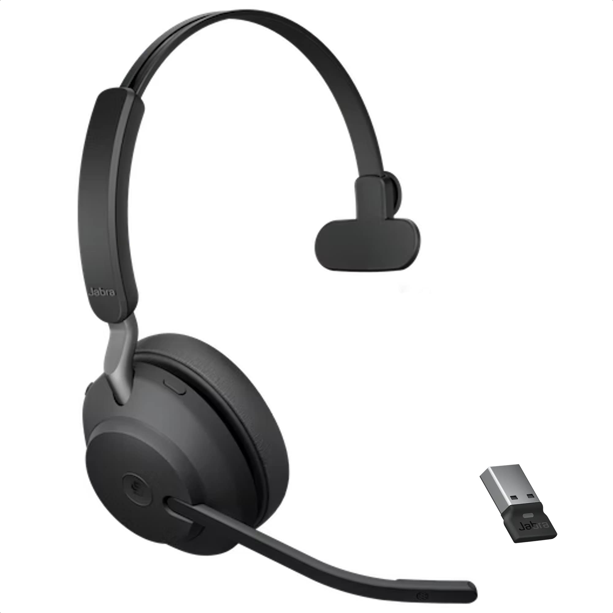 Jabra Evolve2 65 Wireless Mono USB Headset with Bluetooth Dongle - Compatible with Zoom, Webex, Skype, PC, Mac, Smartphones & Tablets (Black) - Ideal for Remote Work, Online Meetings & Call Centers - Includes Global Teck Gold Support Plan