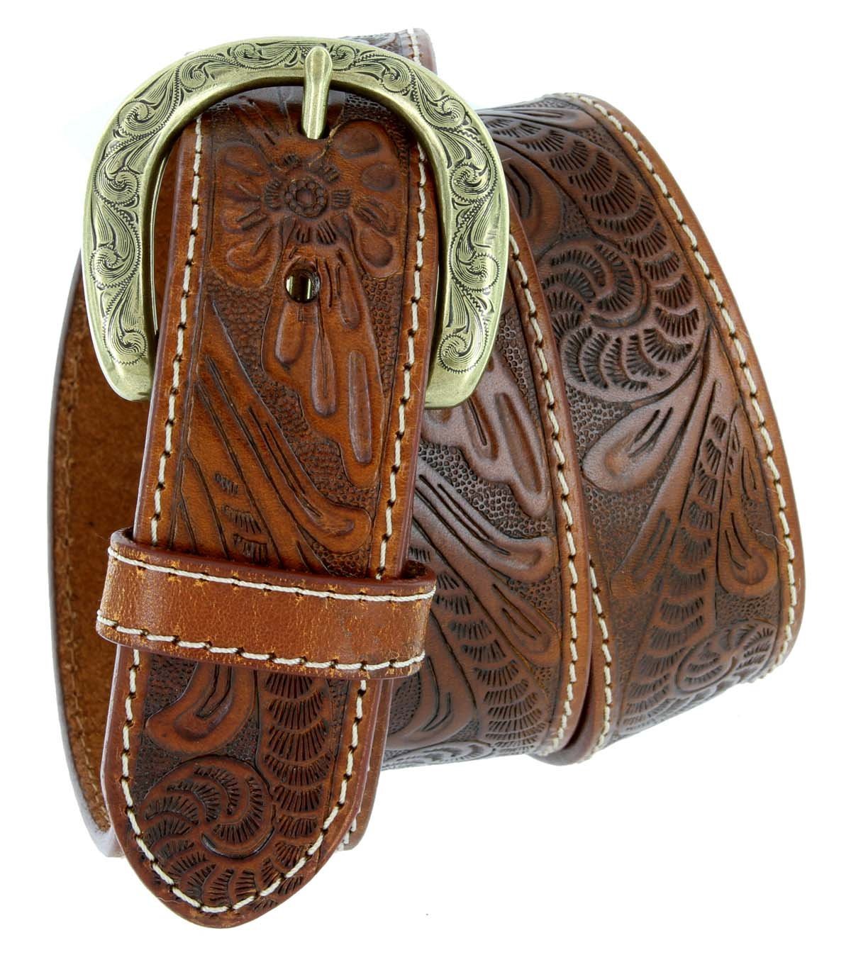 Terry Women's Full Leather Western Floral Engraved Cowgirl Casual Jeans Belt - Stylish Western Accessory for Country Outfits & Rodeo Events