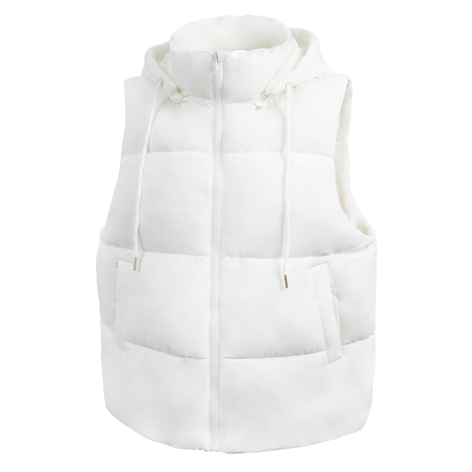 Women's Lightweight Puffer Vest with Zippered Pockets & Detachable Hood - Winter Warm Fleece Lined Jacket for Outdoor Hiking, Camping & Casual Wear