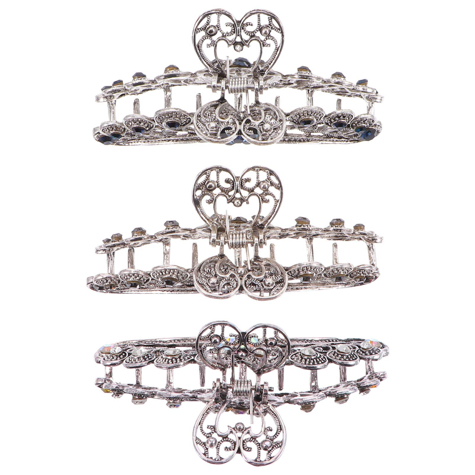 3pcs Rhinestone Hair Claw Clips for Women - Metal French Hair Grip Clips for Thick Hair - Elegant Jaw Headgear with Alloy Rhinestones - Perfect for Parties, Weddings, and Everyday Styling