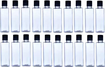 Thinqkart 100ml Empty Clear Square Travel Bottles with Black Flip Top Cap - 20 Pack Reusable Containers for Hair Oil, Shampoo, Conditioner, Lotion & Sanitizer | Perfect for Travel, Gym, Camping & Home Organization