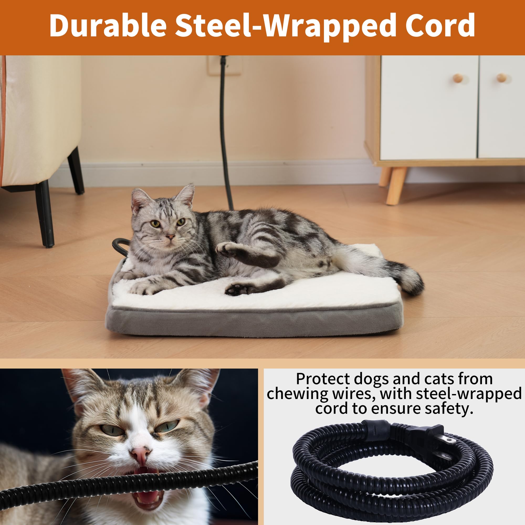 Heated Cat Bed with Orthopedic Foam - Waterproof & Auto Temp Control for Indoor/Outdoor Use - White