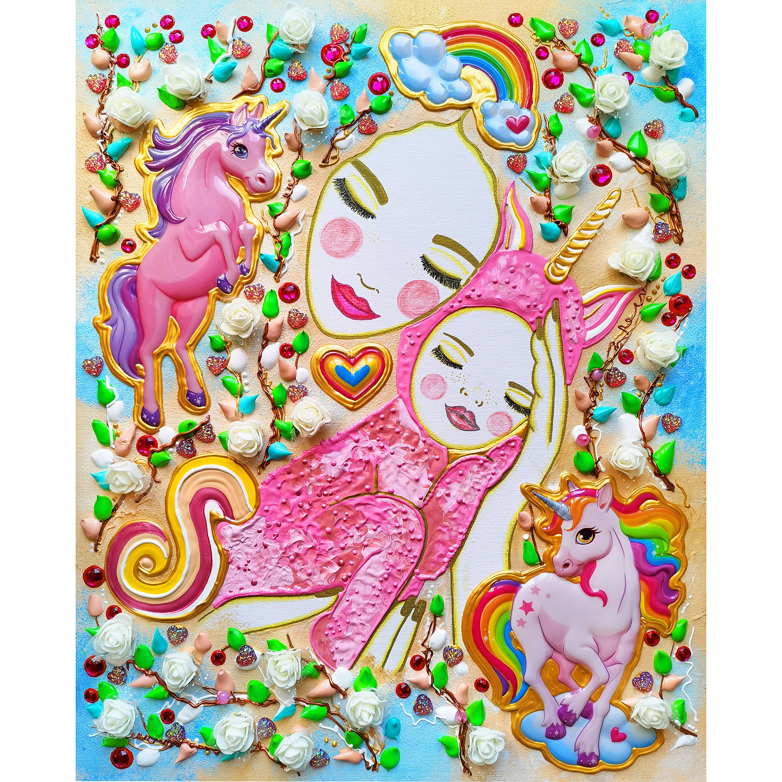 Handmade Unicorn Canvas Wall Art - Acrylic Painting for Girls Bedroom, Boho Nursery & Hippie Room Decor - Aesthetic Gypsy & Coquette Style Home Decor | Perfect for Kids Rooms, Teen Spaces & Bohemian Themed Interiors