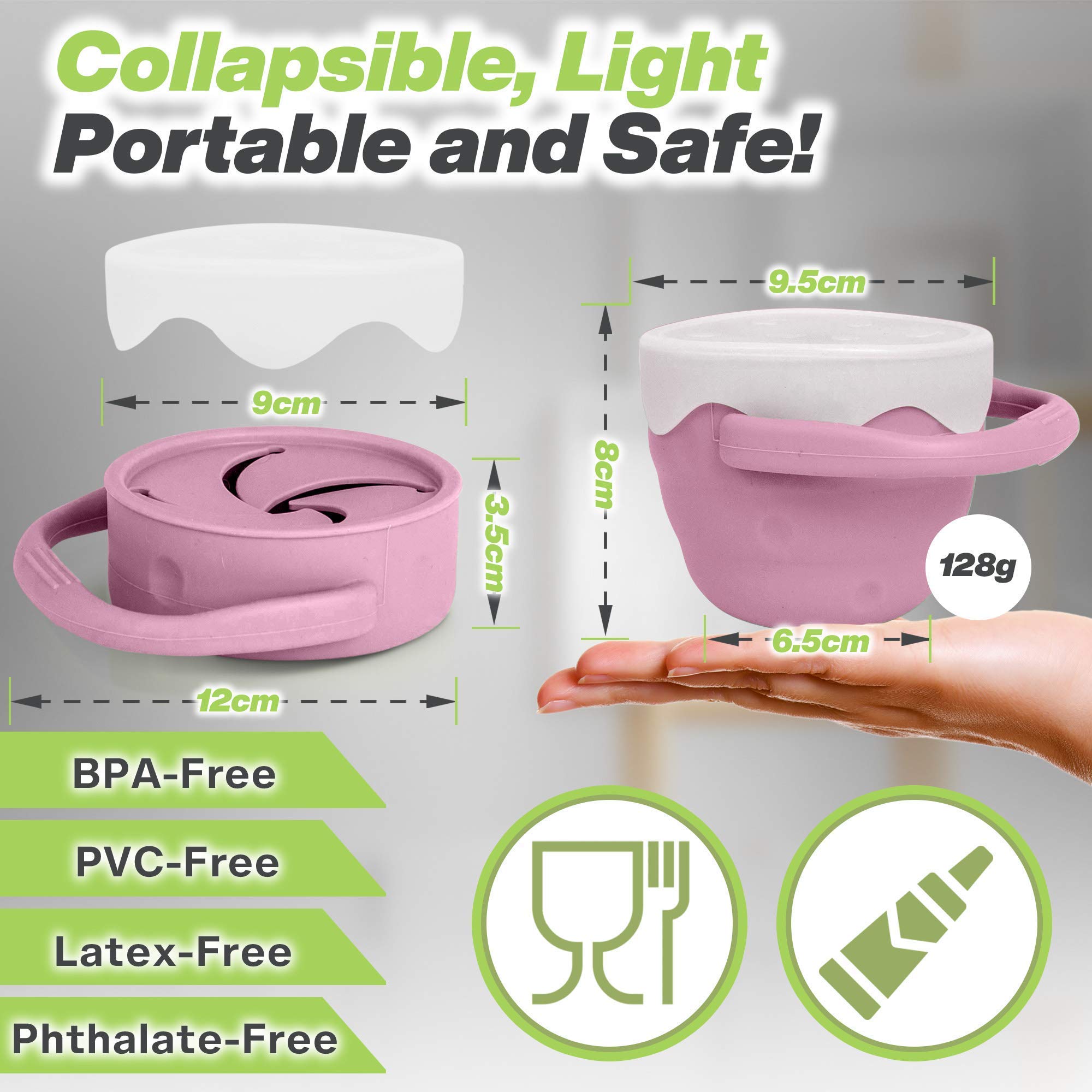Foldable Non-Spill Snack Cup for Toddlers & Babies - BPA Free Food Grade Silicone Snack Container with Lid - Perfect for On-the-Go Snacking, Car Trips, and Mess-Free Playtime (Red)