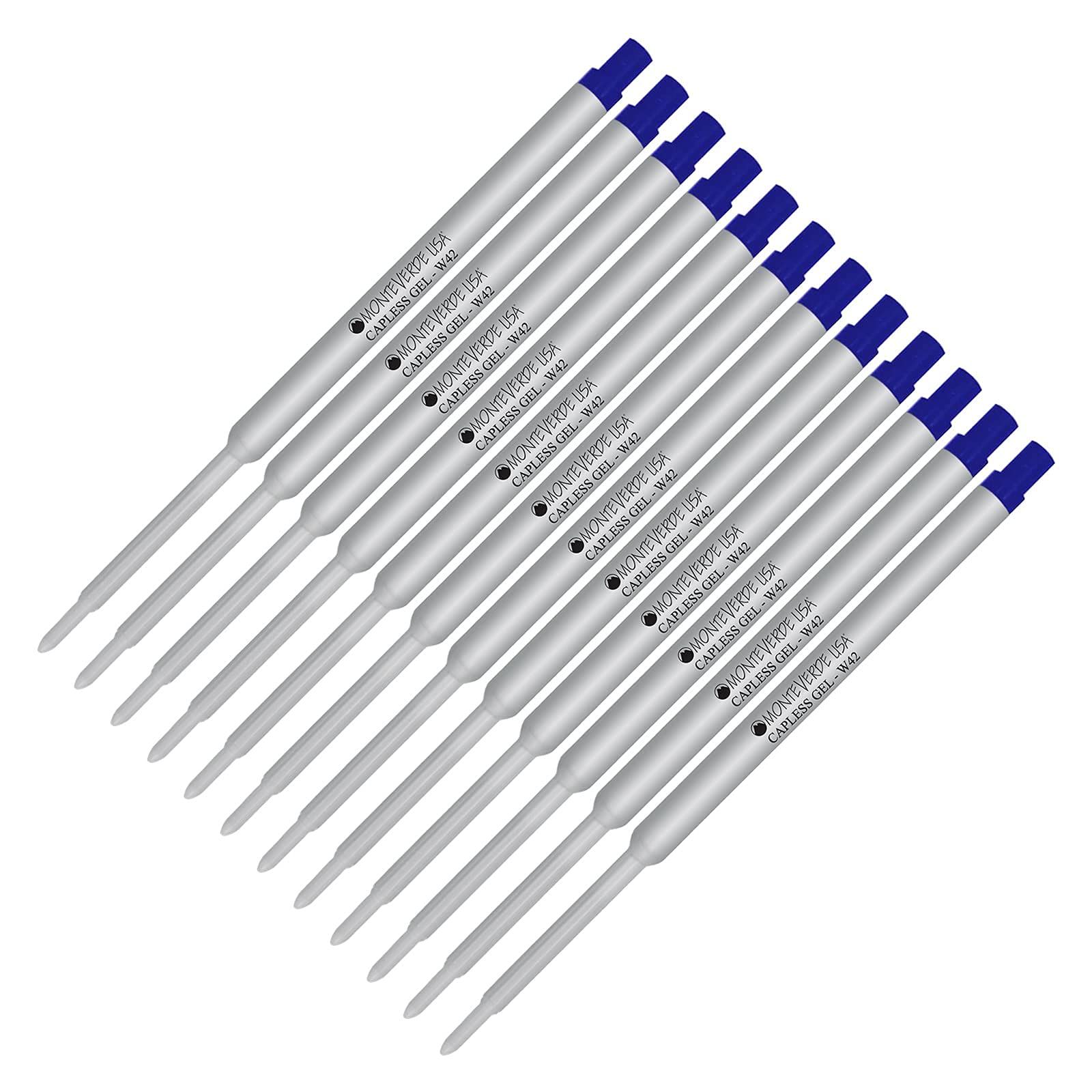 Monteverde® W42 Gel Ink Refill 12-Pack - Compatible with Waterman® Style Ballpoint Pens - Blue Fine Tip 0.6mm - Smooth Writing for Office, School & Everyday Use
